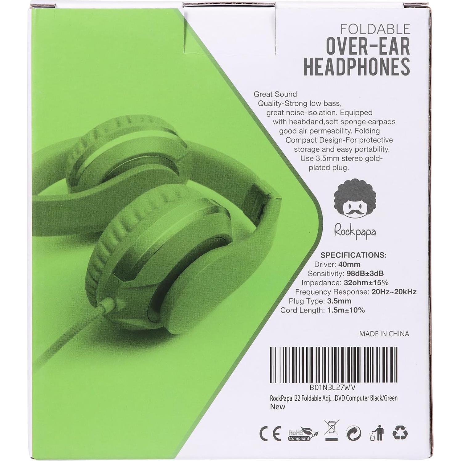 Auriculares Rockpapa HS20 con Cable para Niños Verde 3.5mm