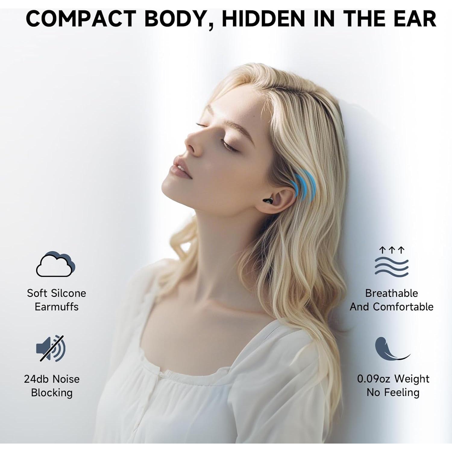 Invisible Sleep Earbuds, Smallest Sleep Headphones for Side Sleepers Low Profile Micro Tiny Discreet Hidden Earbuds for Work, Wireless Mini IPX5 Waterproof for Small Ear Canals, DeepBlack