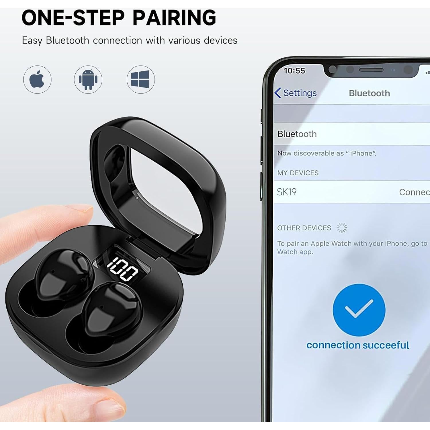 Invisible Sleep Earbuds, Smallest Sleep Headphones for Side Sleepers Low Profile Micro Tiny Discreet Hidden Earbuds for Work, Wireless Mini IPX5 Waterproof for Small Ear Canals, DeepBlack