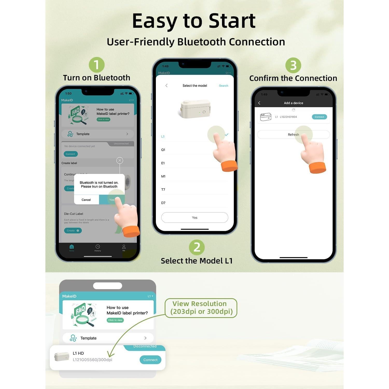 Etiquetadora Bluetooth MakeID L1 Verde - Impresora Térmica 9-16mm