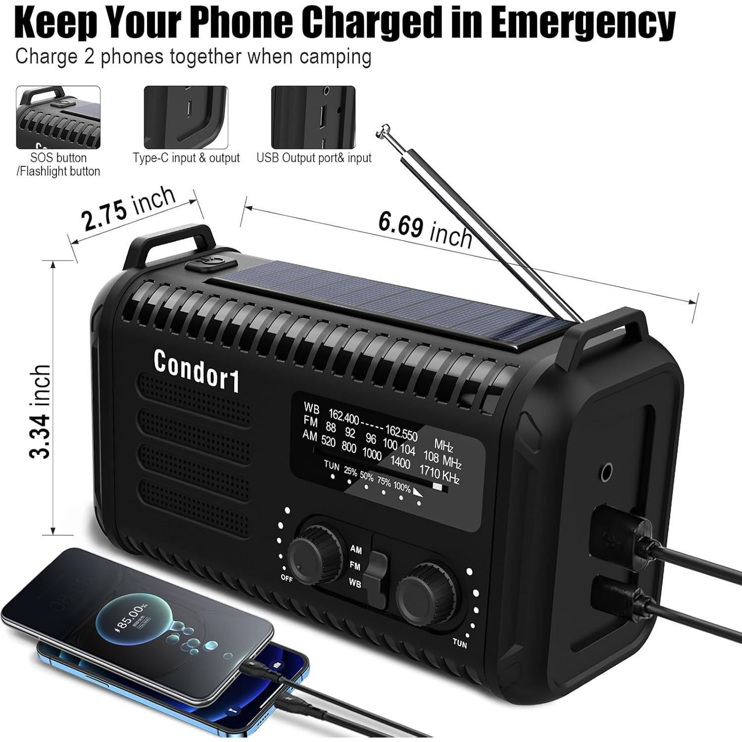 Radio de Emergencia Geartist Condor 1 20000mAh Solar y Manivela