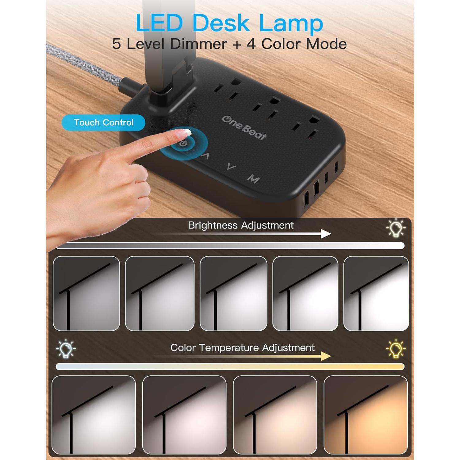 Regleta de Enchufes con Lámpara LED One Beat 5 Niveles 3 Salidas