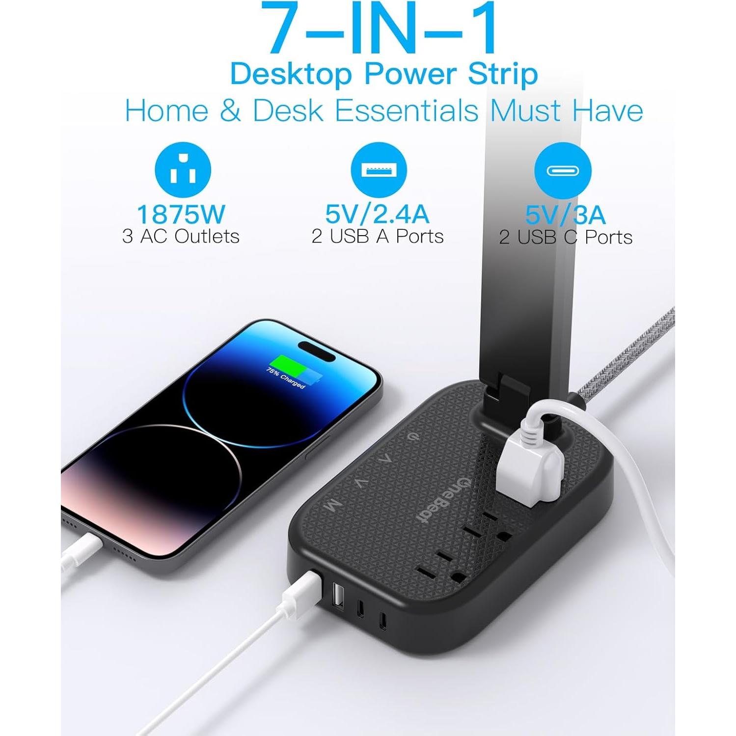 Regleta de Enchufes con Lámpara LED One Beat 5 Niveles 3 Salidas