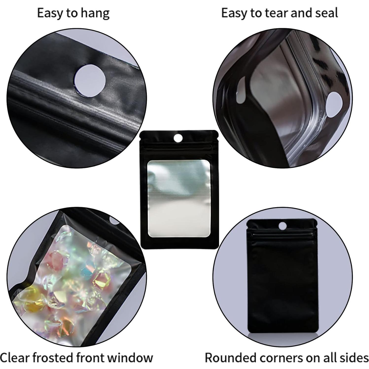 100 Bolsas Mylar Reutilizables Funnyleaf 6x10 cm Negras