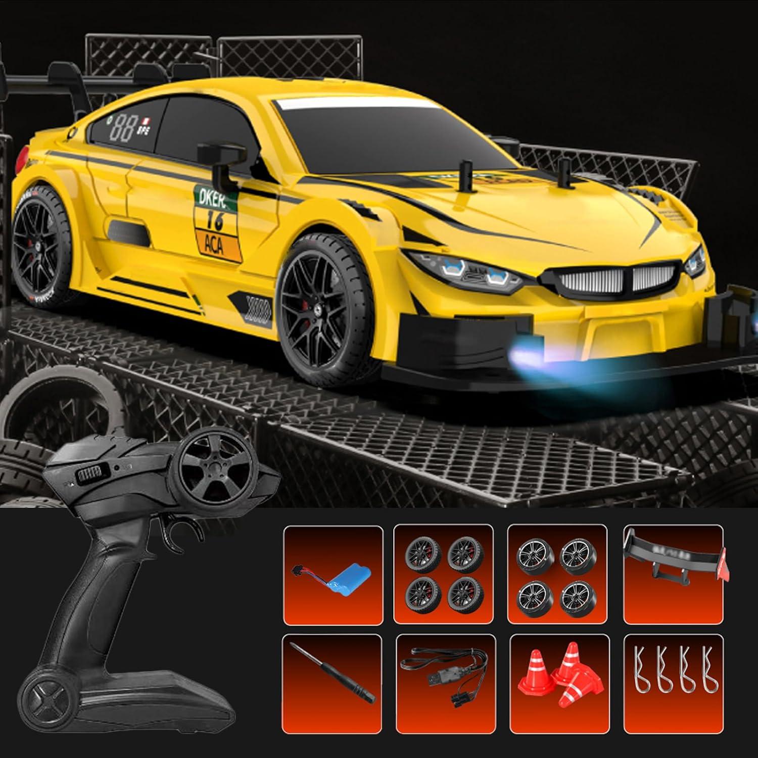 Coche RC Drift Dodoore 1:16 4WD 40 km/h Amarillo LED