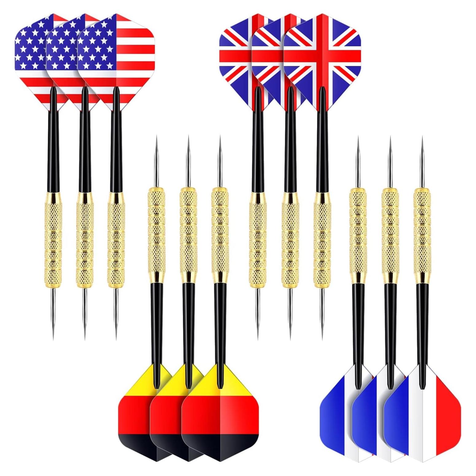 Dardos de Punta de Acero Ohuhu 12 Pcs con Alas Nacionales