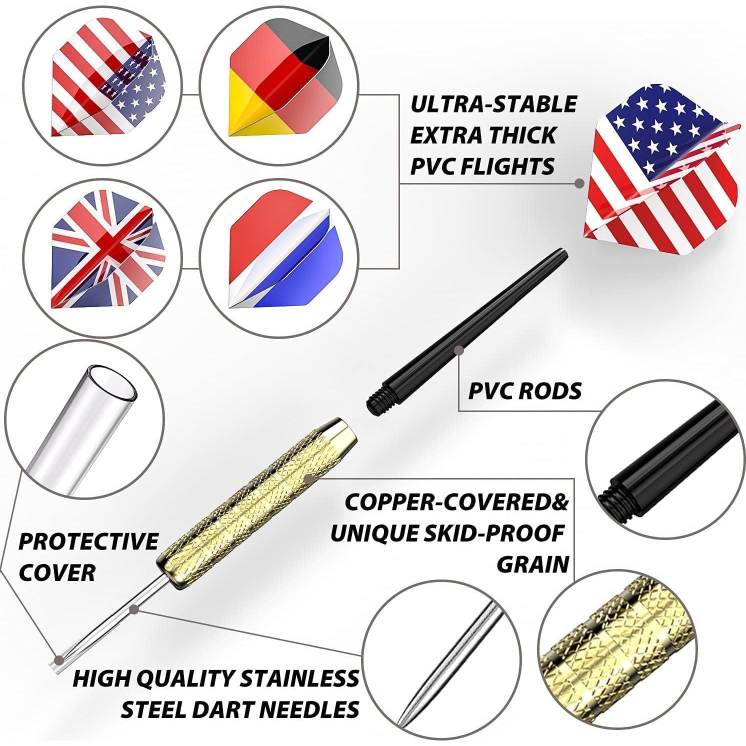 Dardos de Punta de Acero Ohuhu 12 Pcs con Alas Nacionales