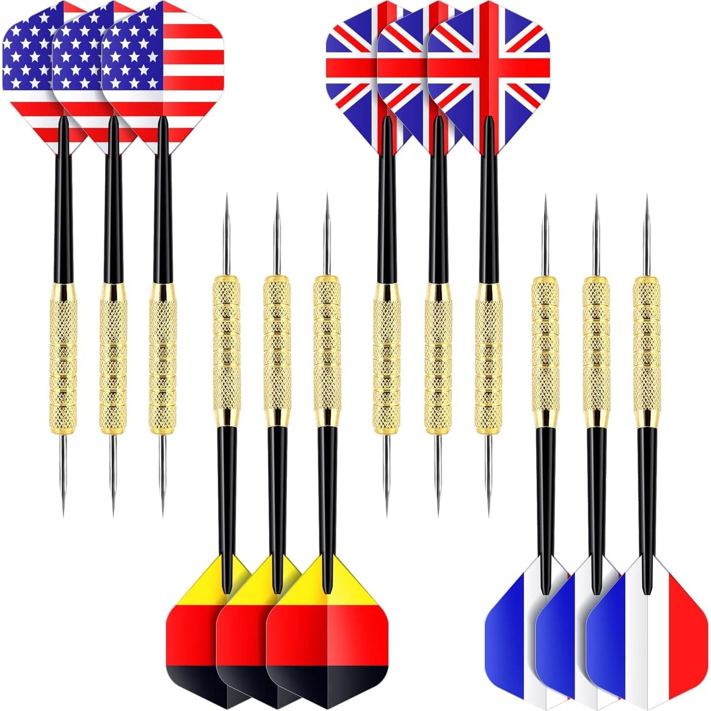 Dardos de Punta de Acero Ohuhu 12 Pcs con Alas Nacionales