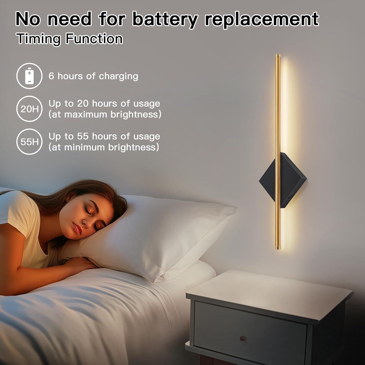 Aplique de Pared Inalámbrico KOPNKMEN 60 cm Dorado y Negro