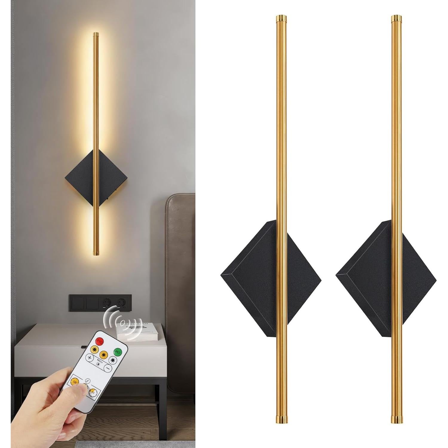 Aplique de Pared Inalámbrico KOPNKMEN 60 cm Dorado y Negro