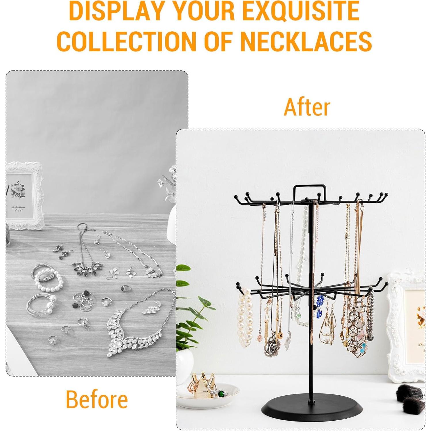 Soporte de Joyería de Metal Negro MyGift Rotatorio 2 Niveles