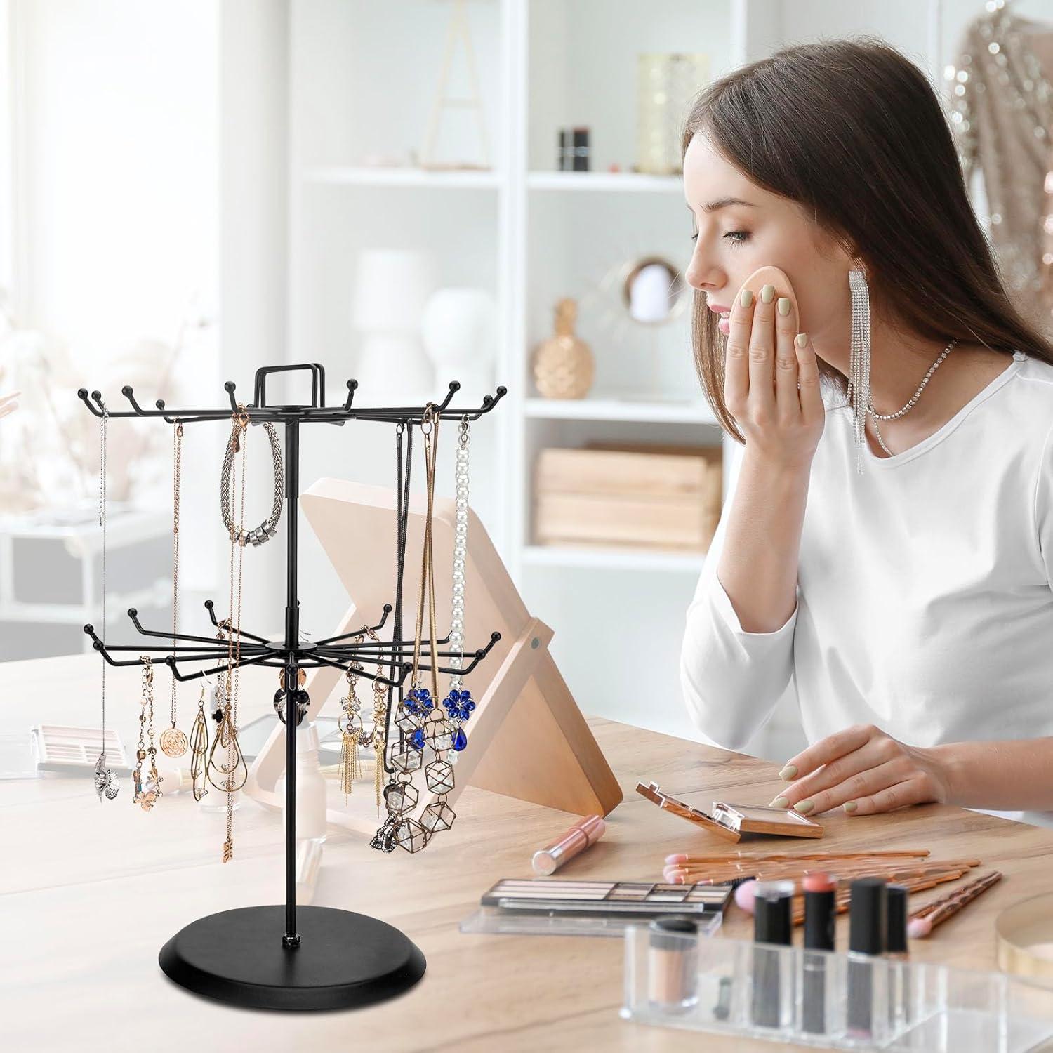 Soporte de Joyería de Metal Negro MyGift Rotatorio 2 Niveles