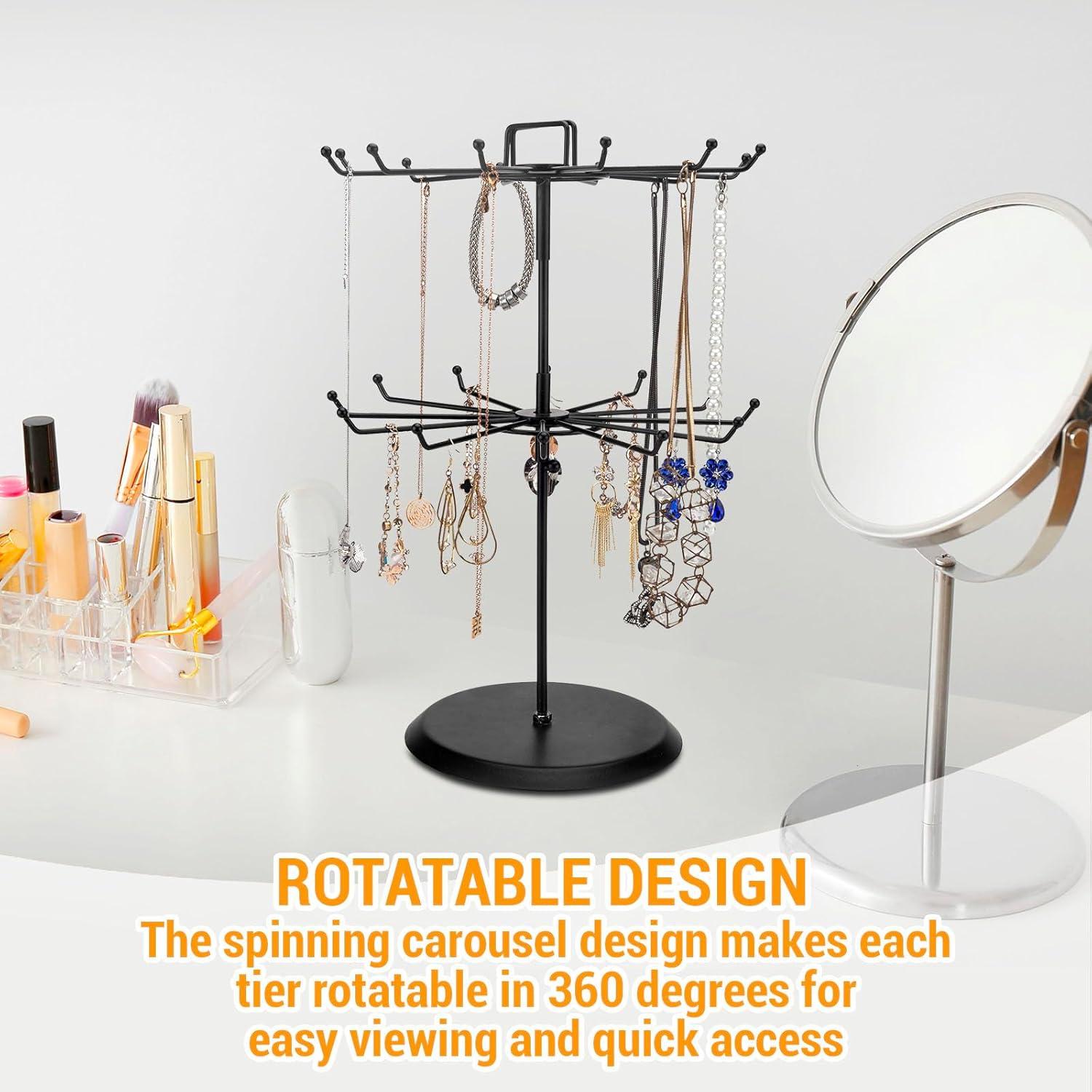 Soporte de Joyería de Metal Negro MyGift Rotatorio 2 Niveles