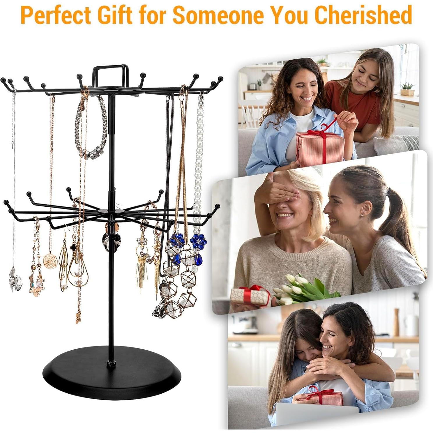 Soporte de Joyería de Metal Negro MyGift Rotatorio 2 Niveles