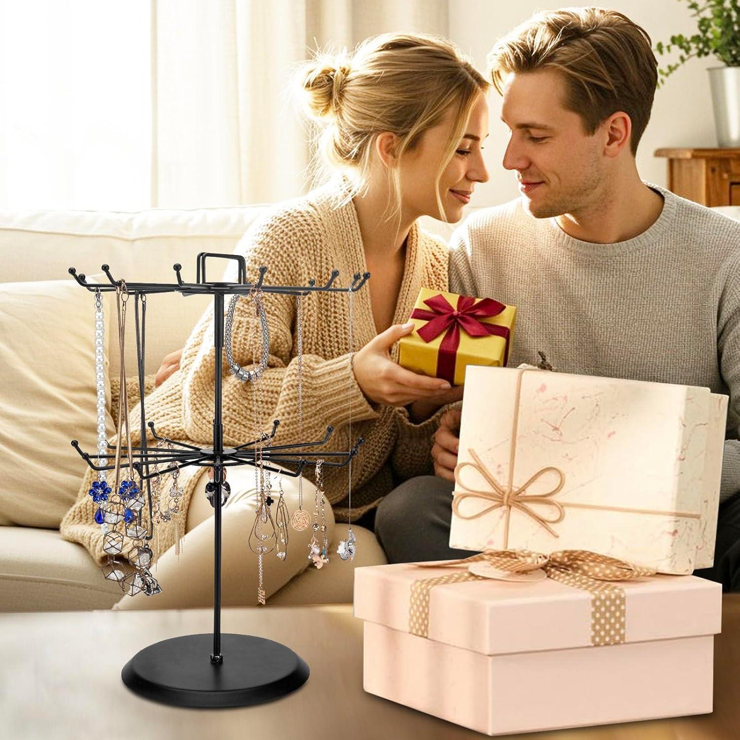 Soporte de Joyería de Metal Negro MyGift Rotatorio 2 Niveles