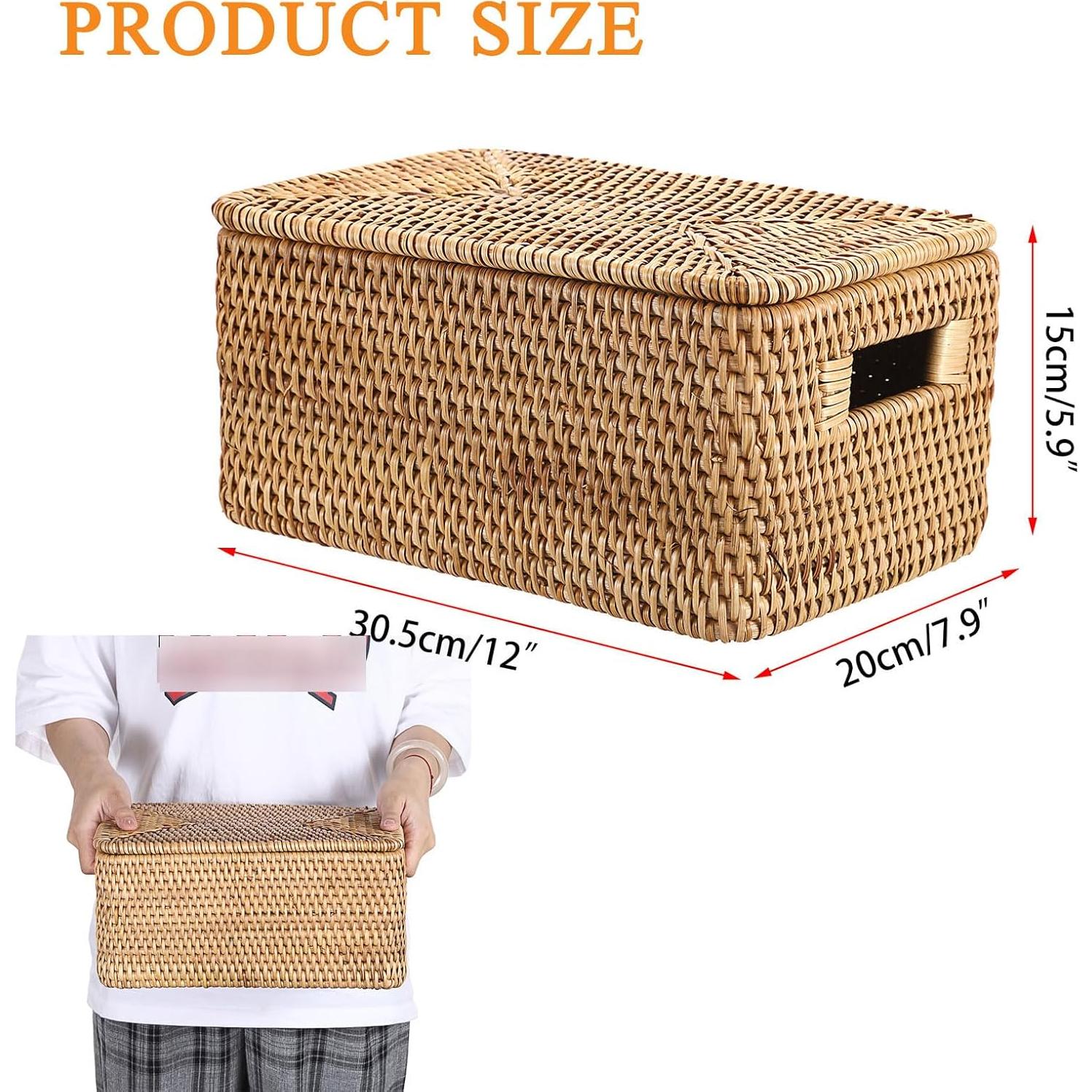 Cesta de Ratan Hipiwe Rectangular con Tapa 30.5x20.1x15cm