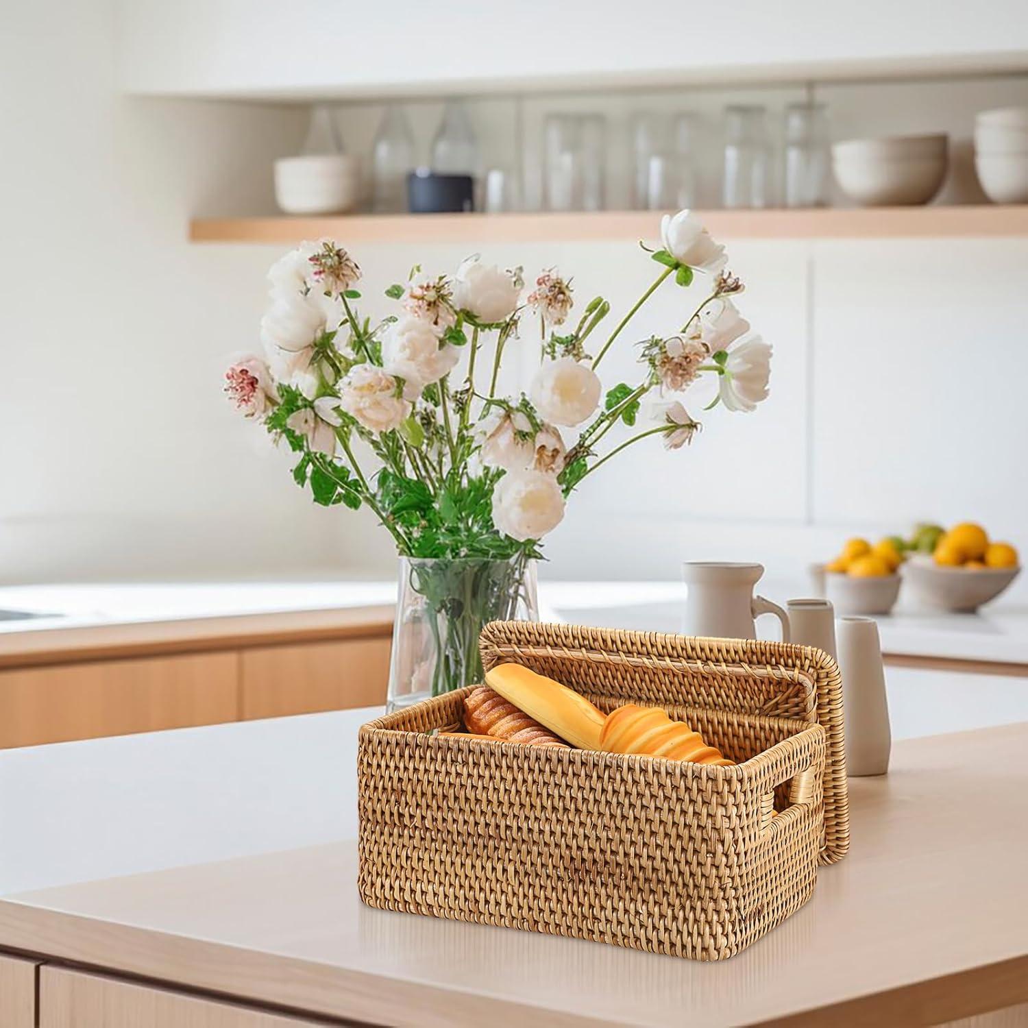 Cesta de Ratan Hipiwe Rectangular con Tapa 30.5x20.1x15cm