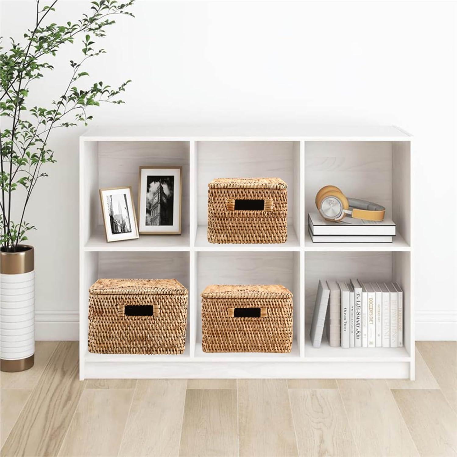 Cesta de Ratan Hipiwe Rectangular con Tapa 30.5x20.1x15cm