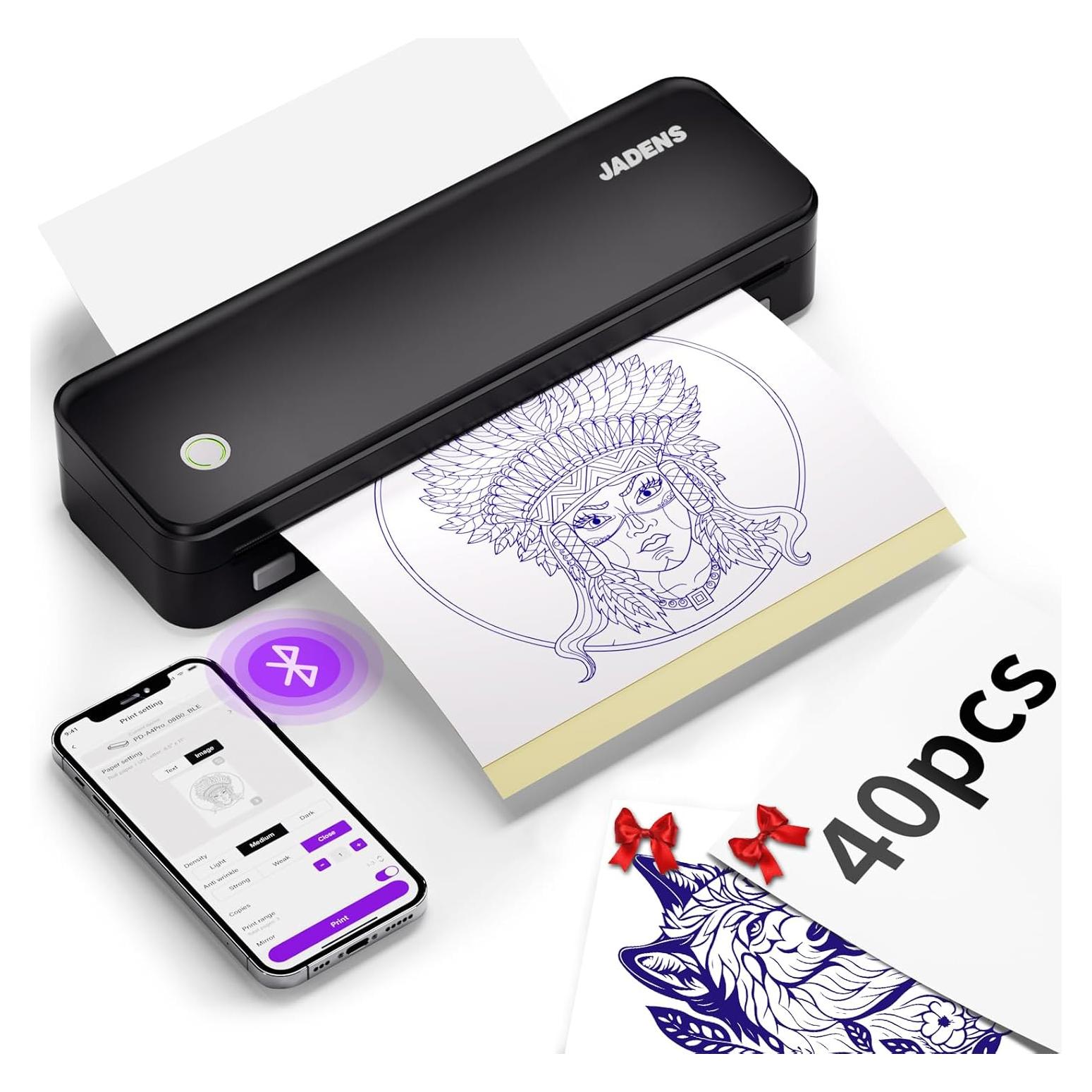 Impresora de Plantillas de Tatuaje JADENS Bluetooth 2600mAh