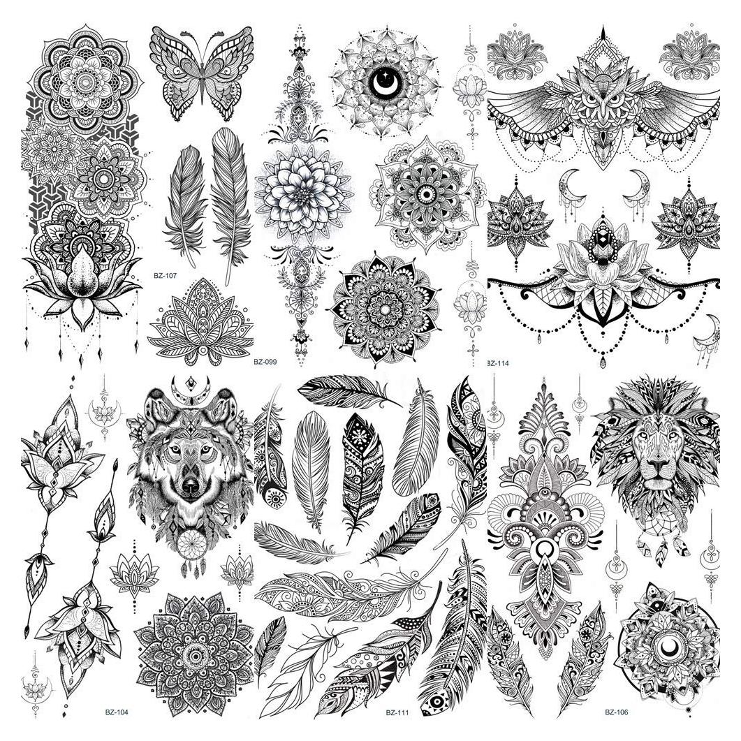 COKTAK 6 Piezas Tatuajes Temporales Henna Negra 20x15cm