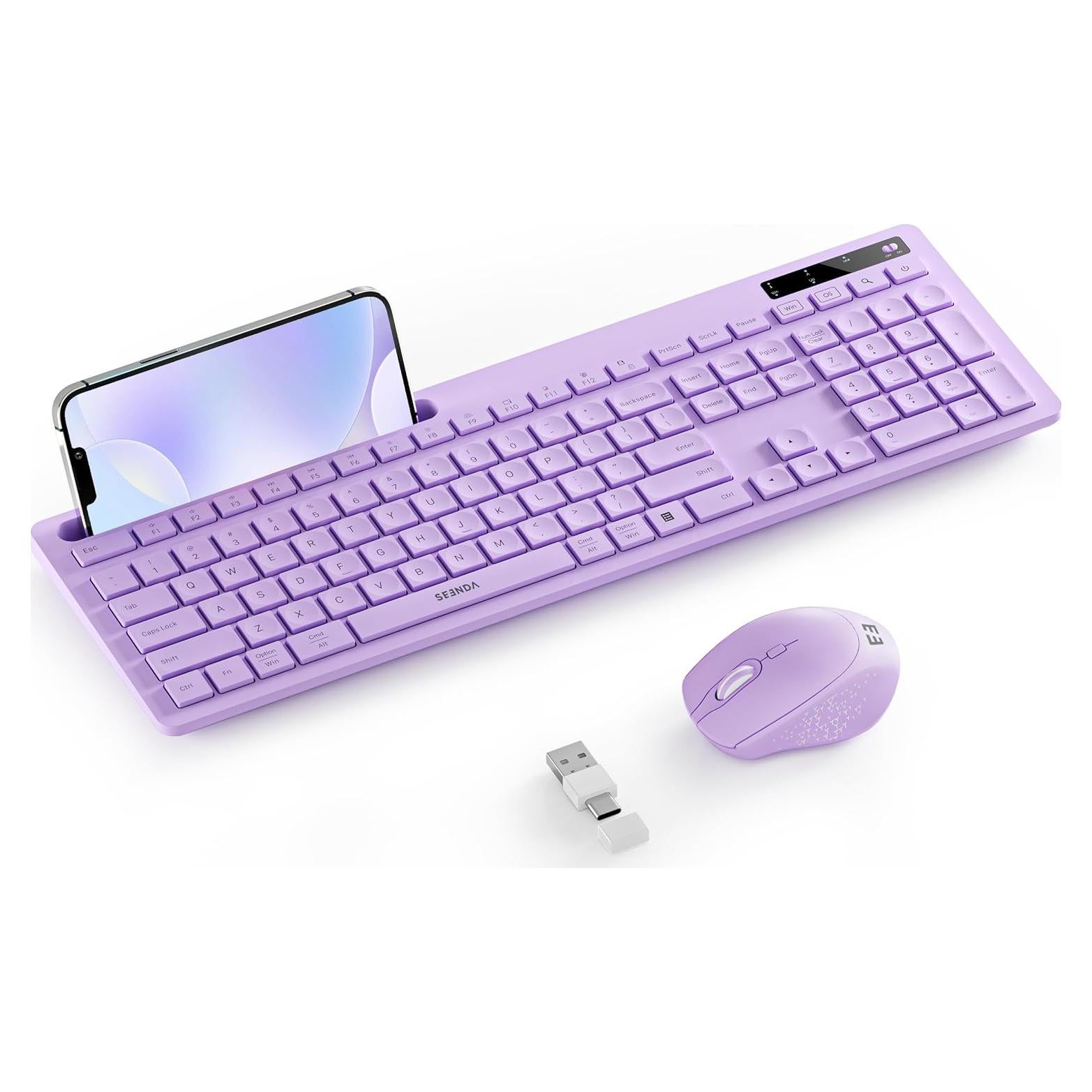 Combo Teclado y Ratón Inalámbricos Seenda Morado con Soporte