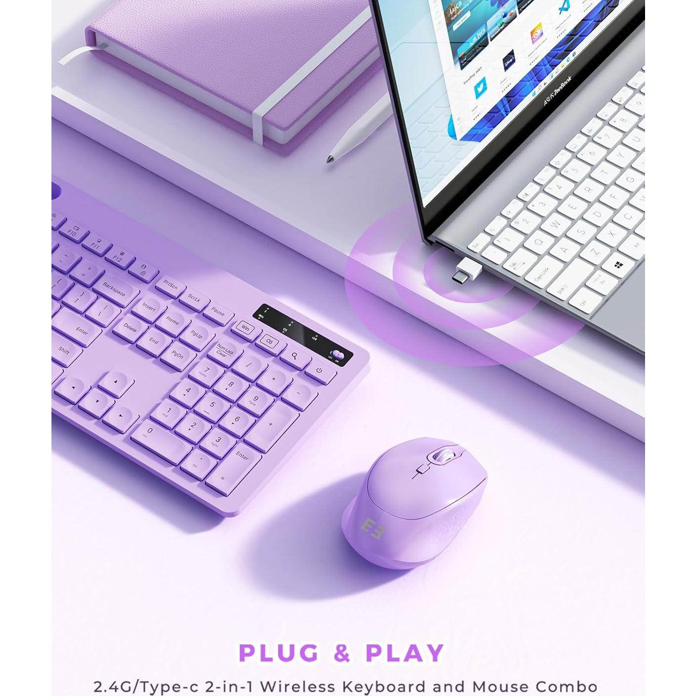 Combo Teclado y Ratón Inalámbricos Seenda Morado con Soporte