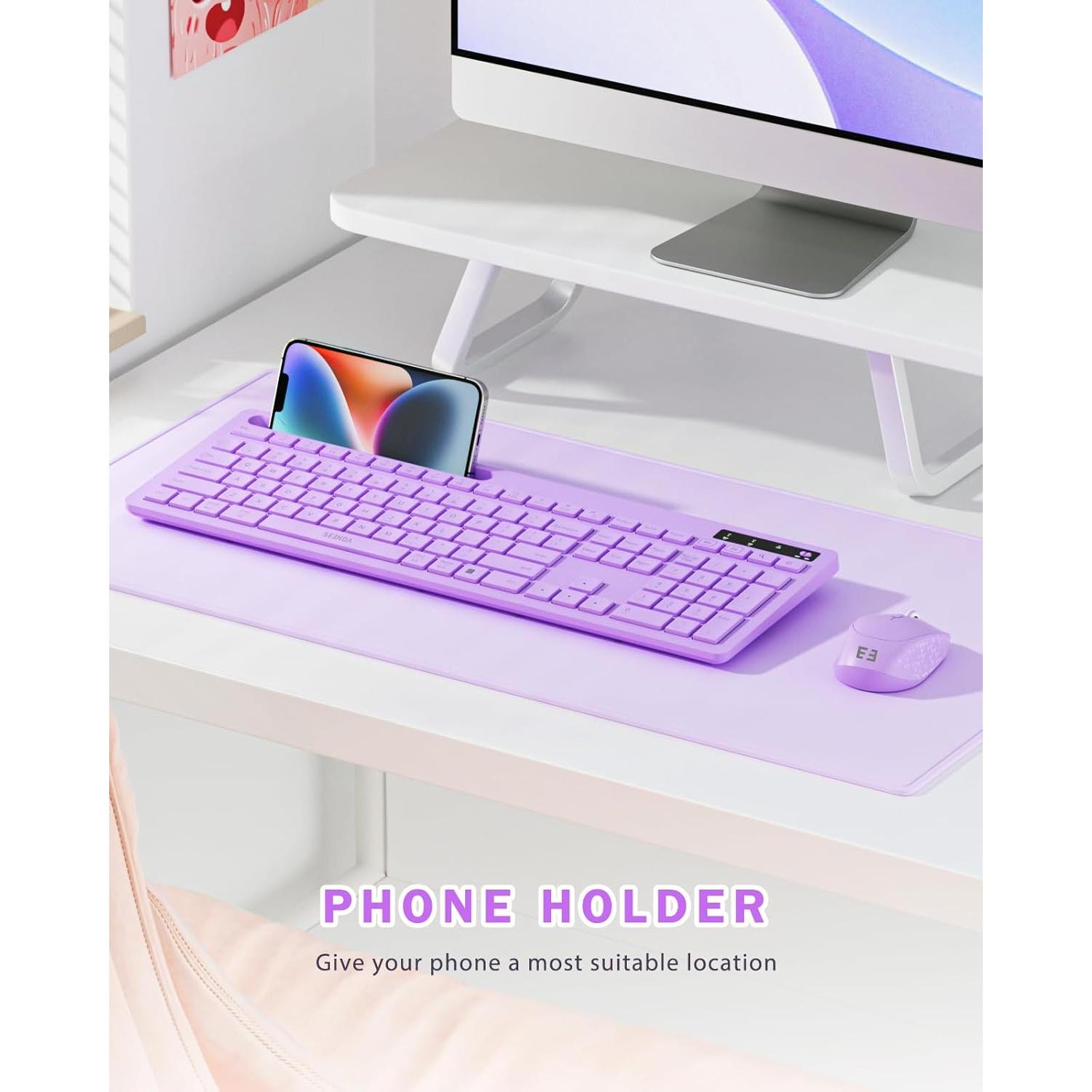 Combo Teclado y Ratón Inalámbricos Seenda Morado con Soporte