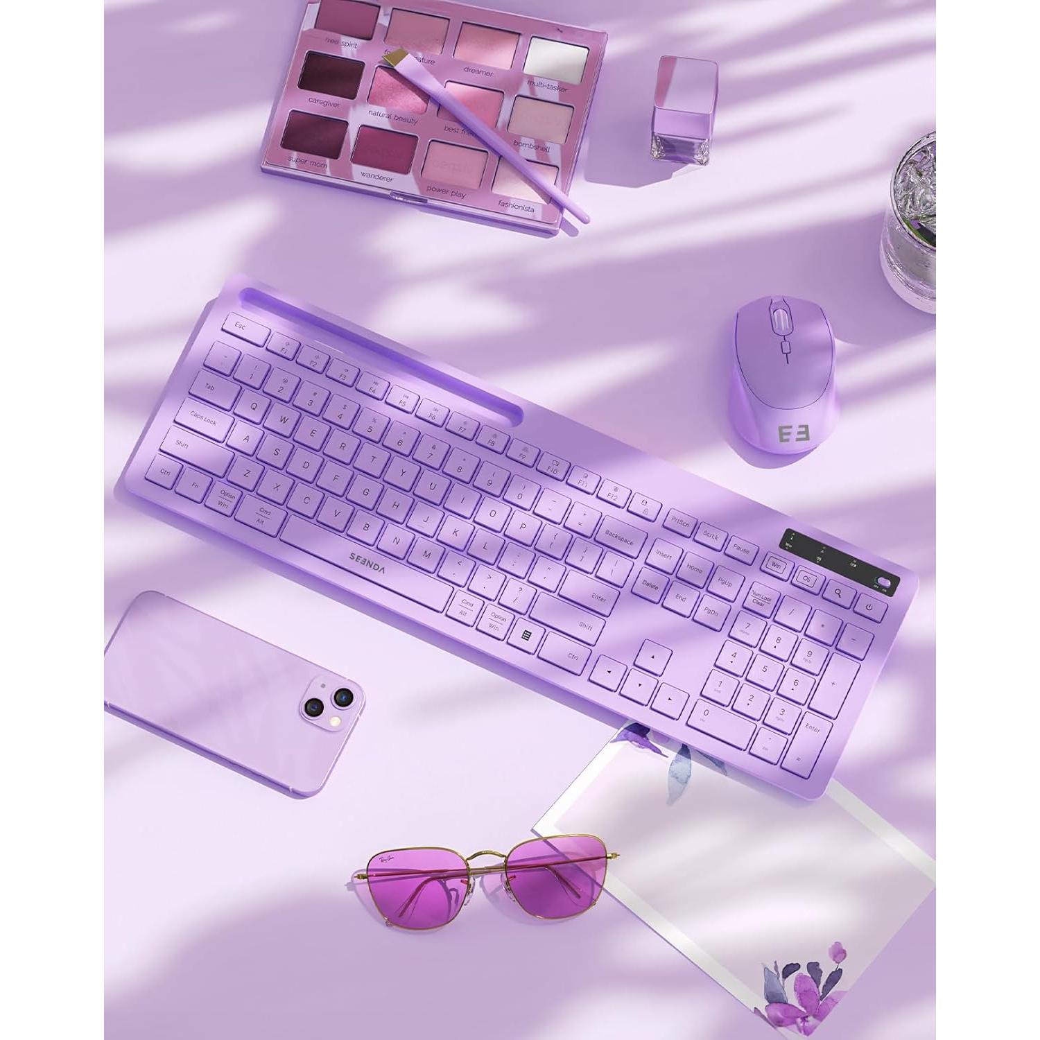 Combo Teclado y Ratón Inalámbricos Seenda Morado con Soporte