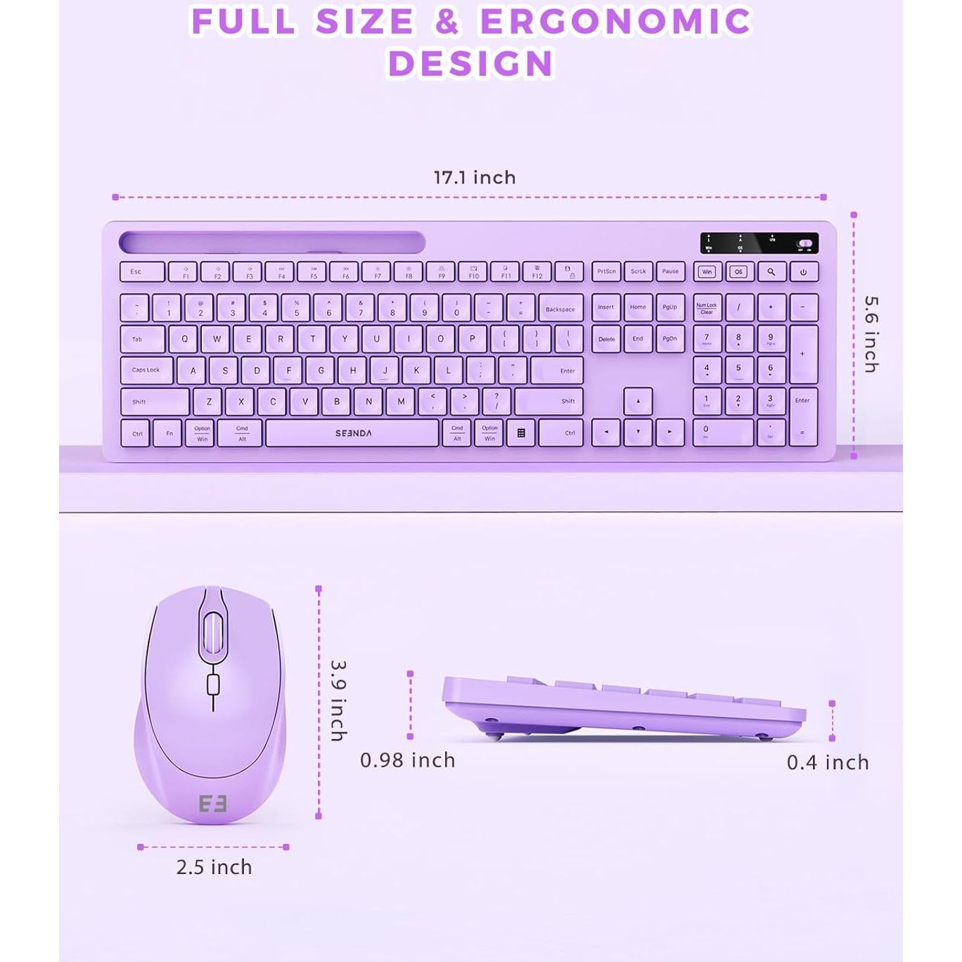 Combo Teclado y Ratón Inalámbricos Seenda Morado con Soporte
