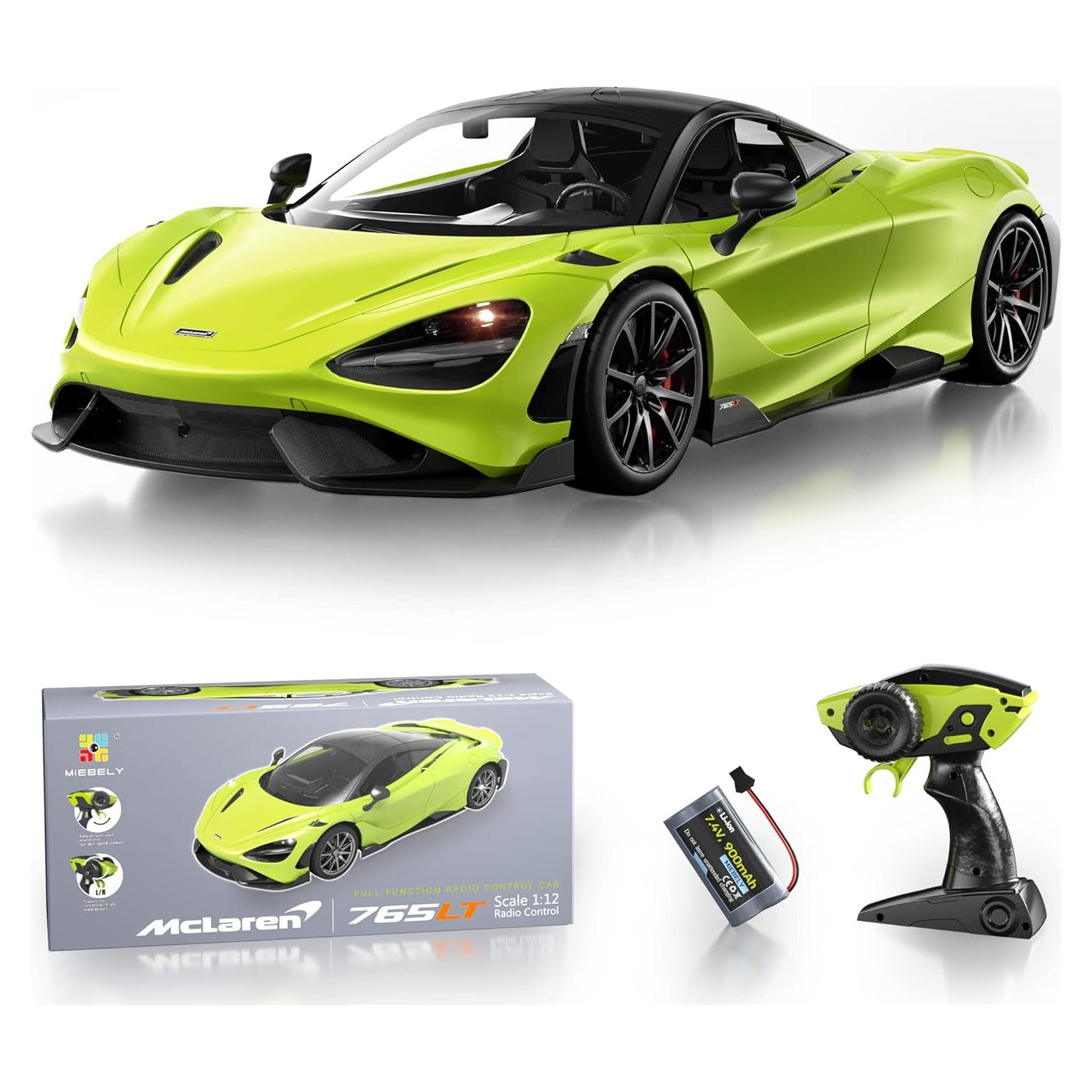 MIEBELY Coche RC McLaren 765LT Escala 1/12 Verde 12km/h