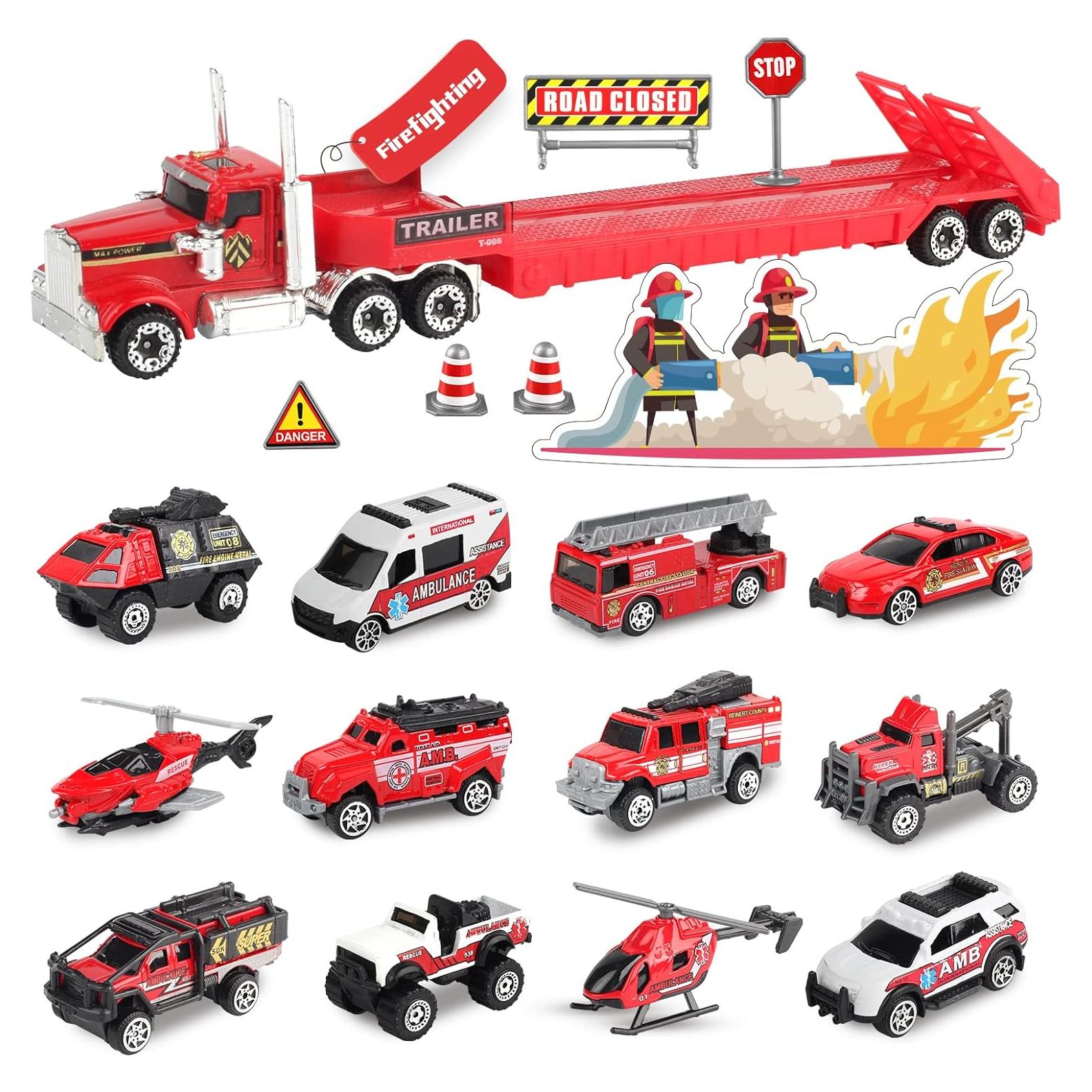 Camión de Bomberos Oriate con Remolque y Vehículos 1:64