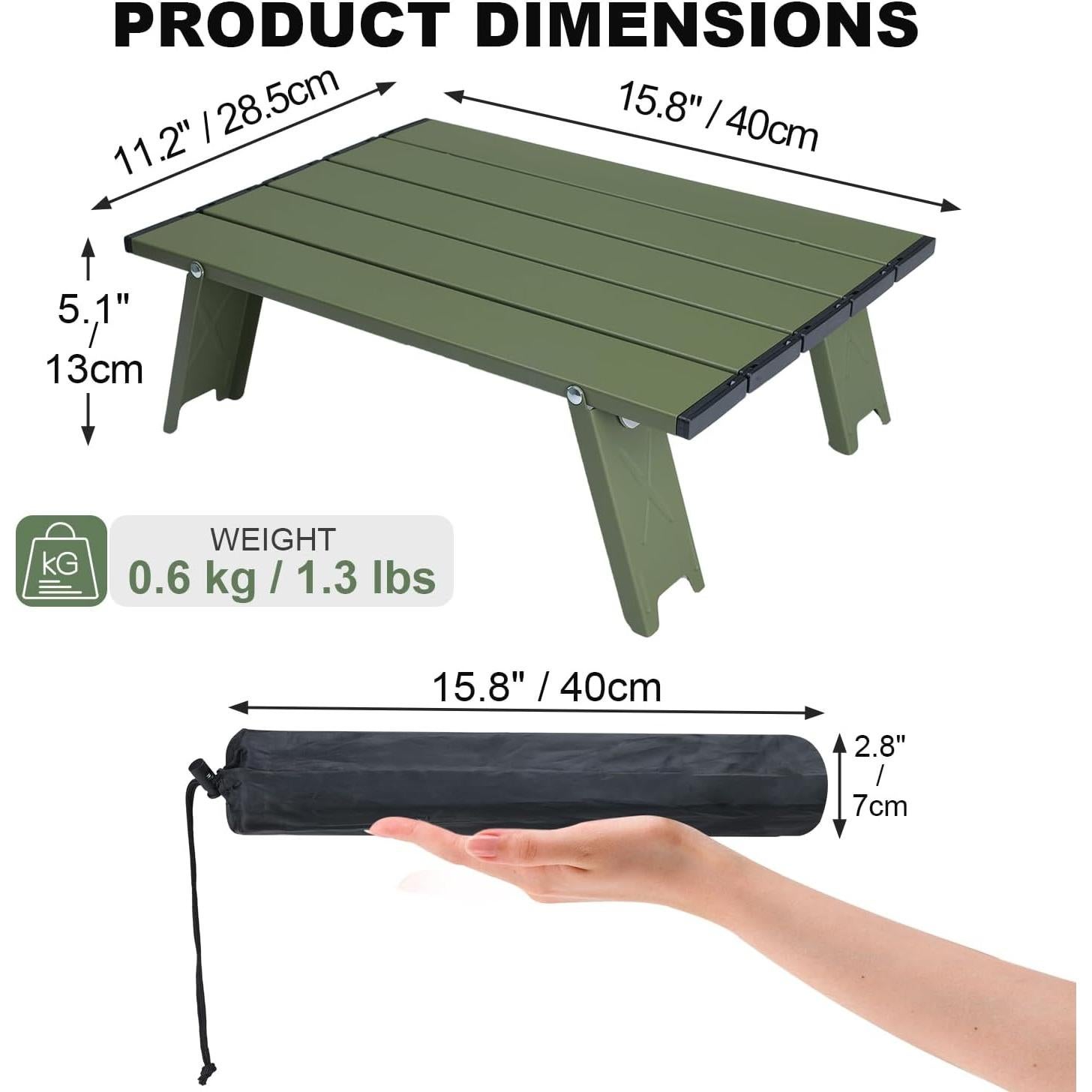 Mesa Plegable de Aluminio Outplea 40x28.5 cm Verde Ultraligera