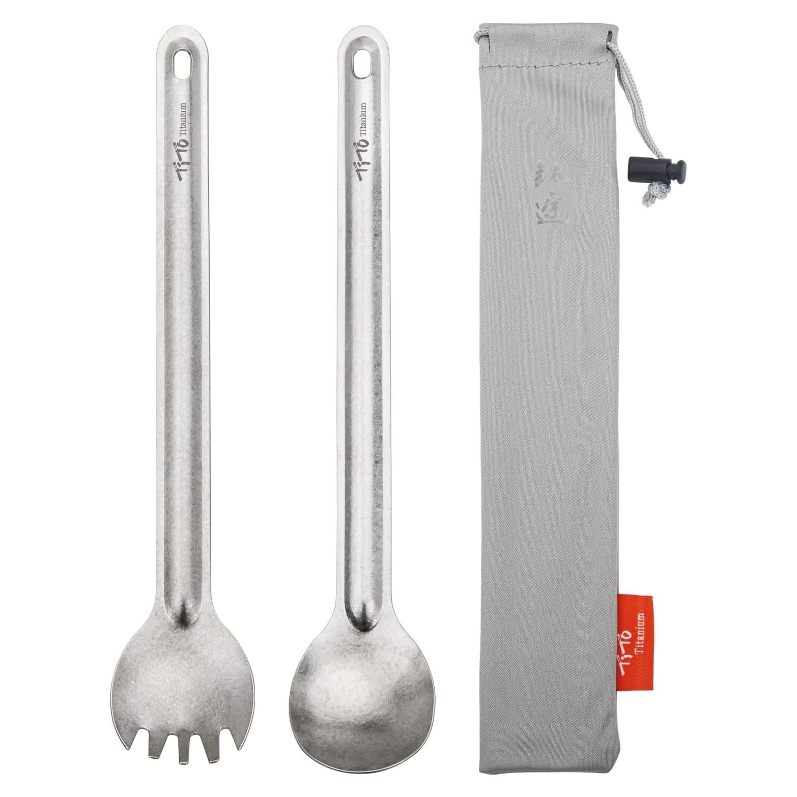 Spork de Titanio TiTo Ecológico Mango Largo 2 Piezas