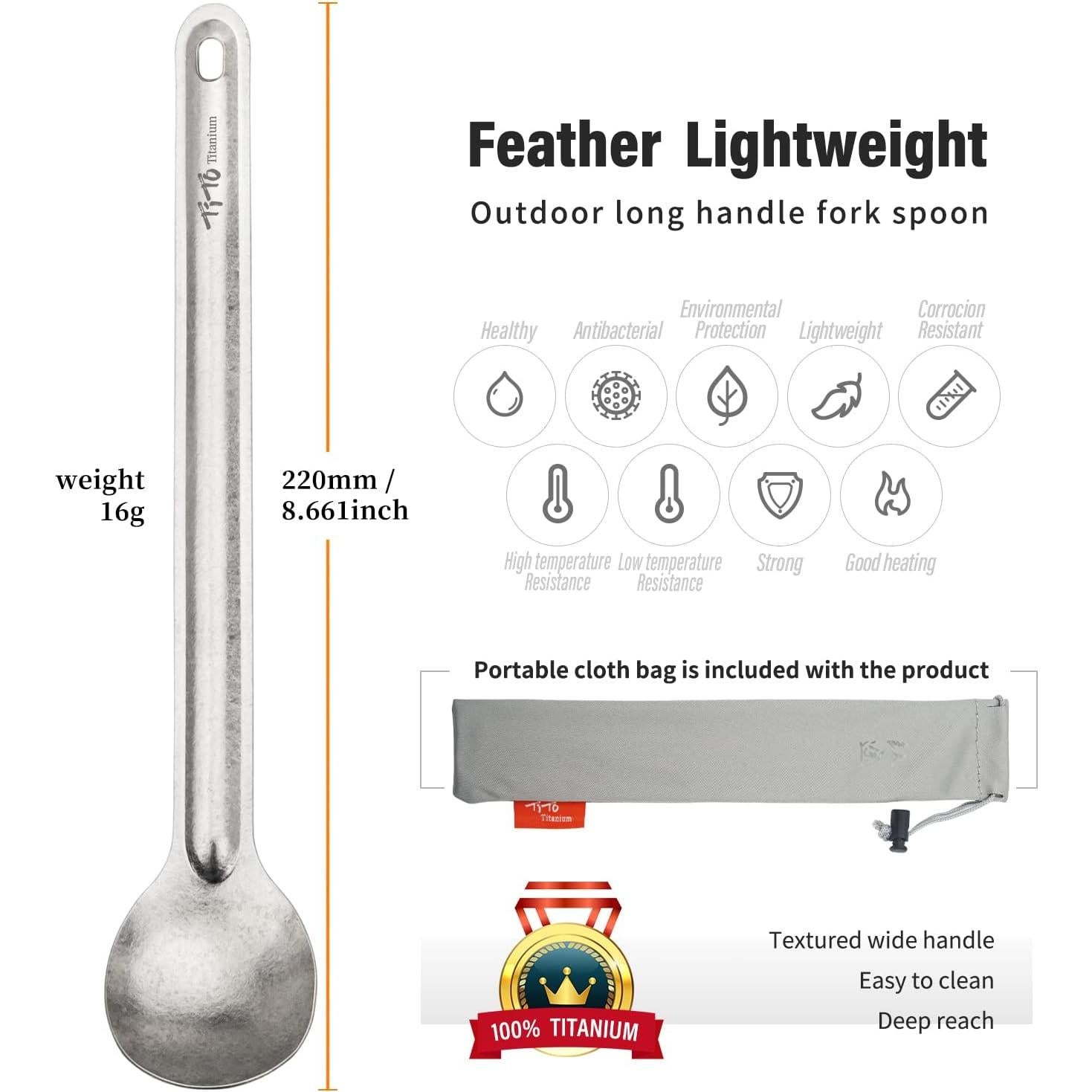 Spork de Titanio TiTo Ecológico Mango Largo 2 Piezas