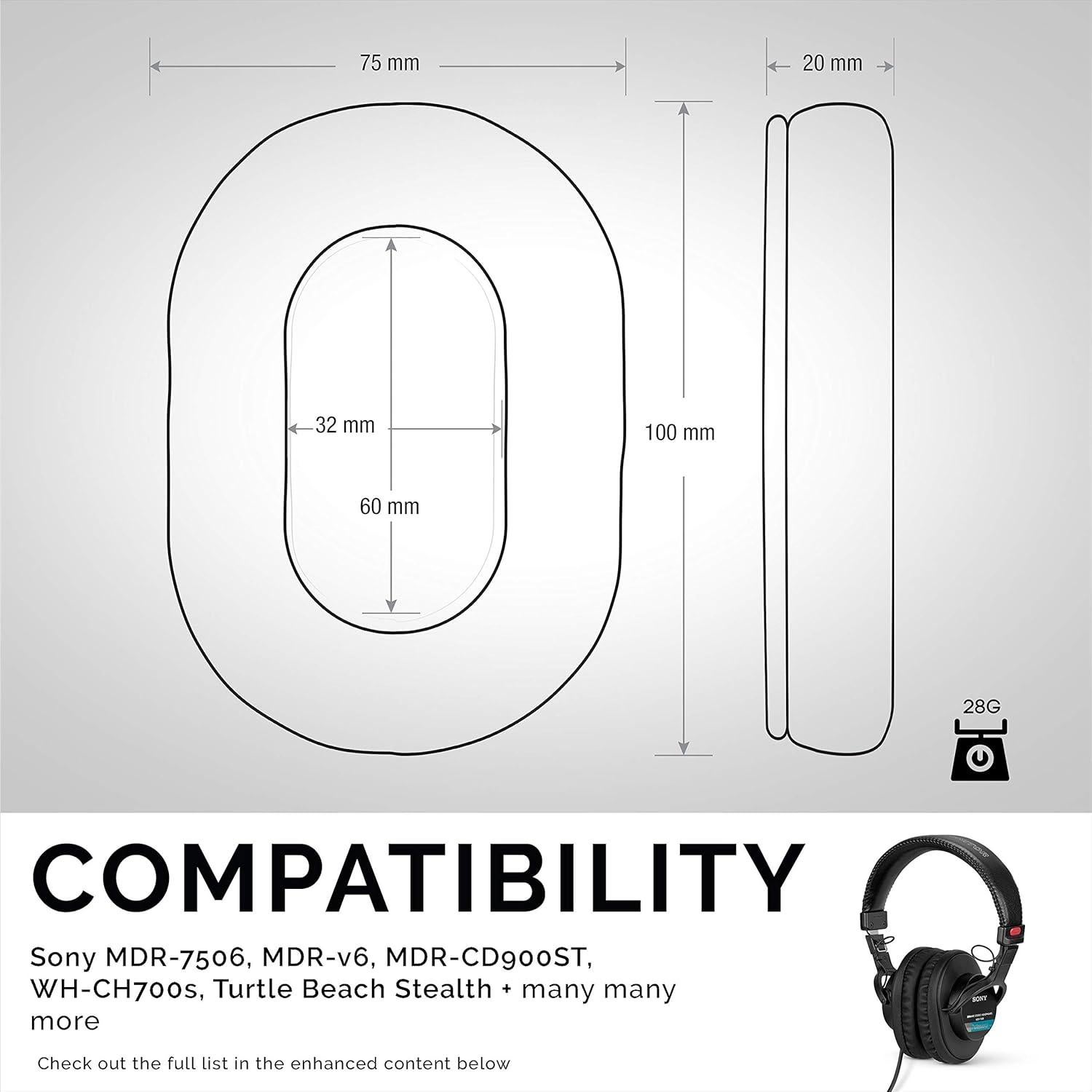 Brainwavz Replacement Earpads for Sony MDR 7506 Headphones - Quality Vegan Leather, Memory Foam Comfort, Long Lasting & Durable, Also Works with Headphones Like Steelseries Arctis, ATH-M50X & More