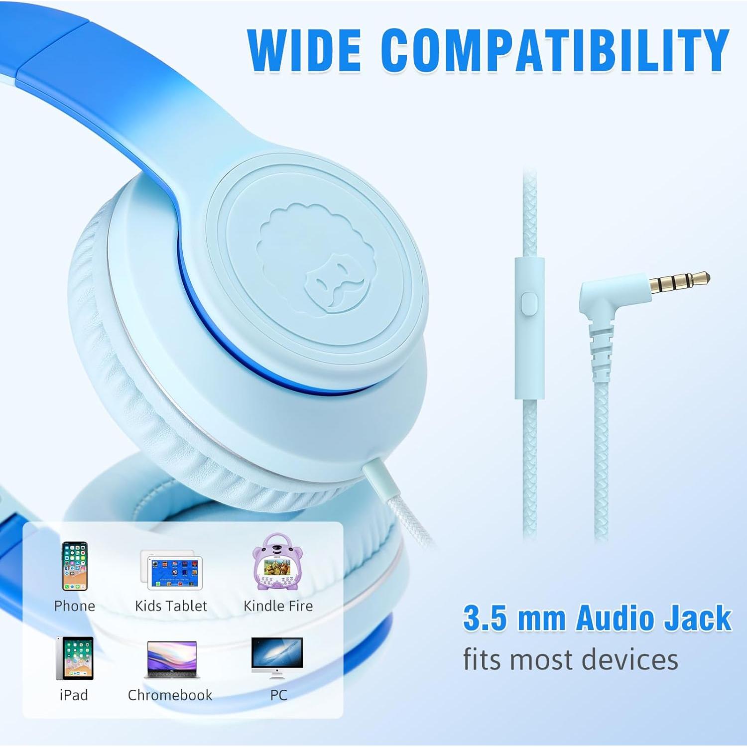 Auriculares con Cable Rockpapa L22 para Niños y Adultos Azul