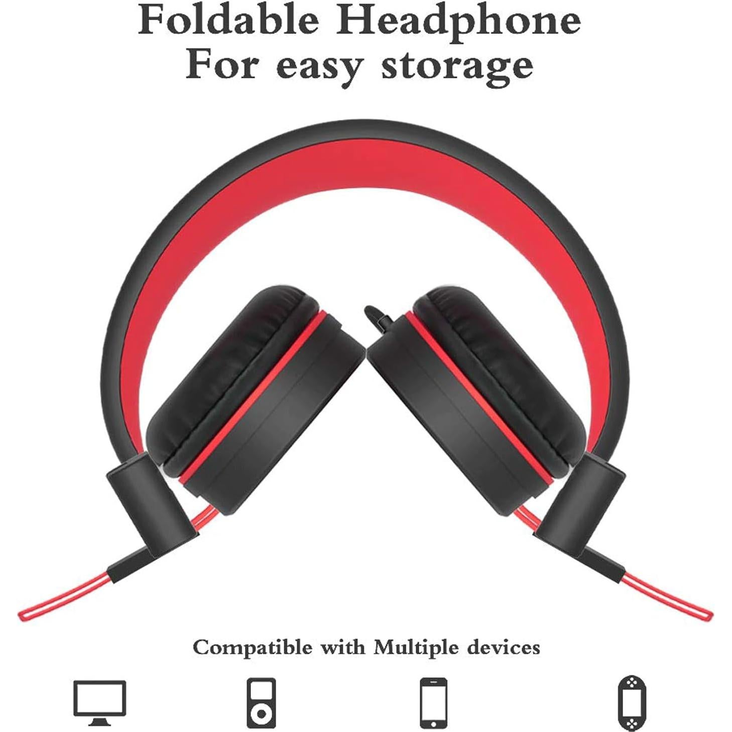 Auriculares Plegables ELECDER i37 para Niños 3.5mm Negro/Rojo