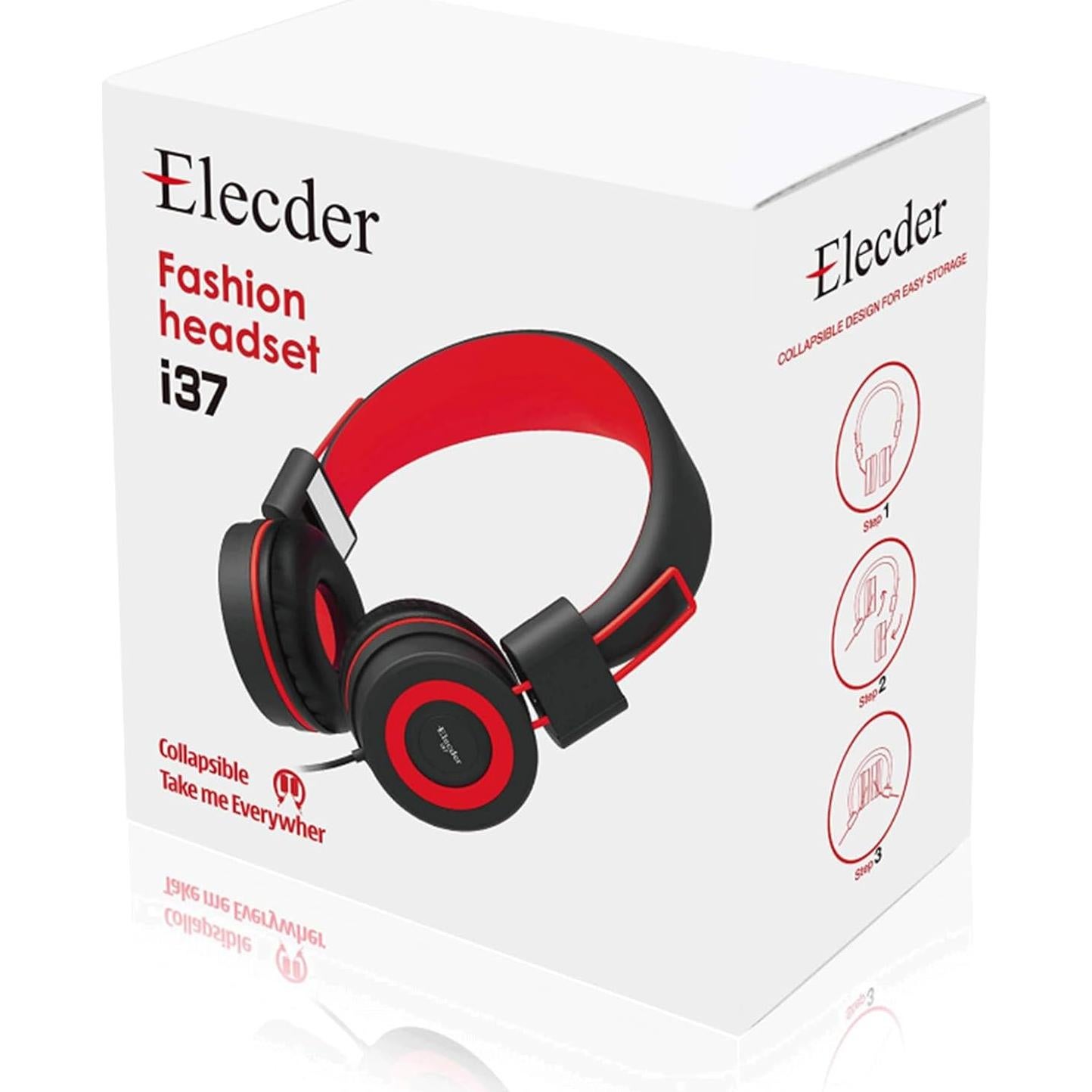 Auriculares Plegables ELECDER i37 para Niños 3.5mm Negro/Rojo