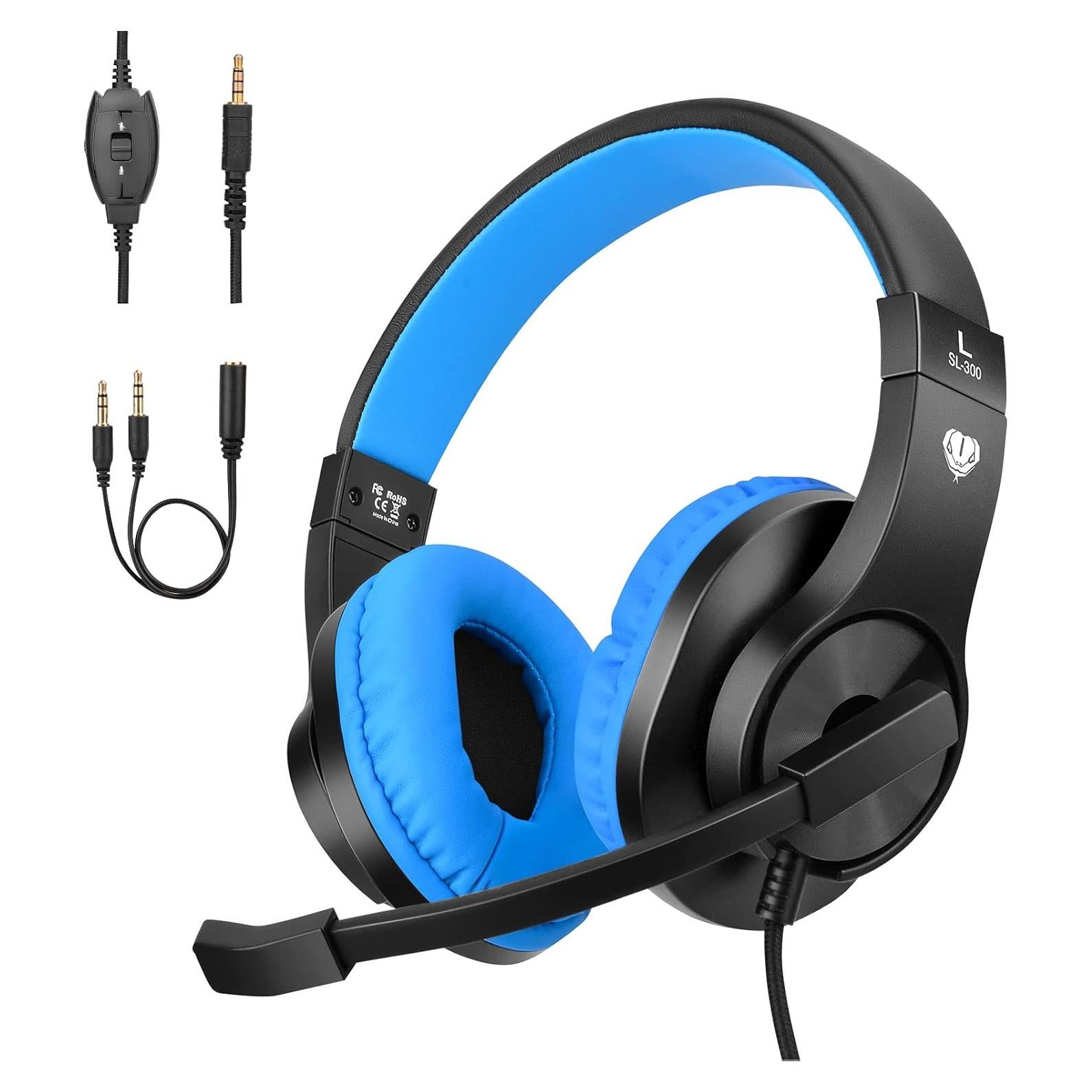 ShinePick Kids Headphones, Over-Ear Girls Boys Gaming Headphones with Microphone and Volume Control for Kids Teens Online School, Travel（Blue）