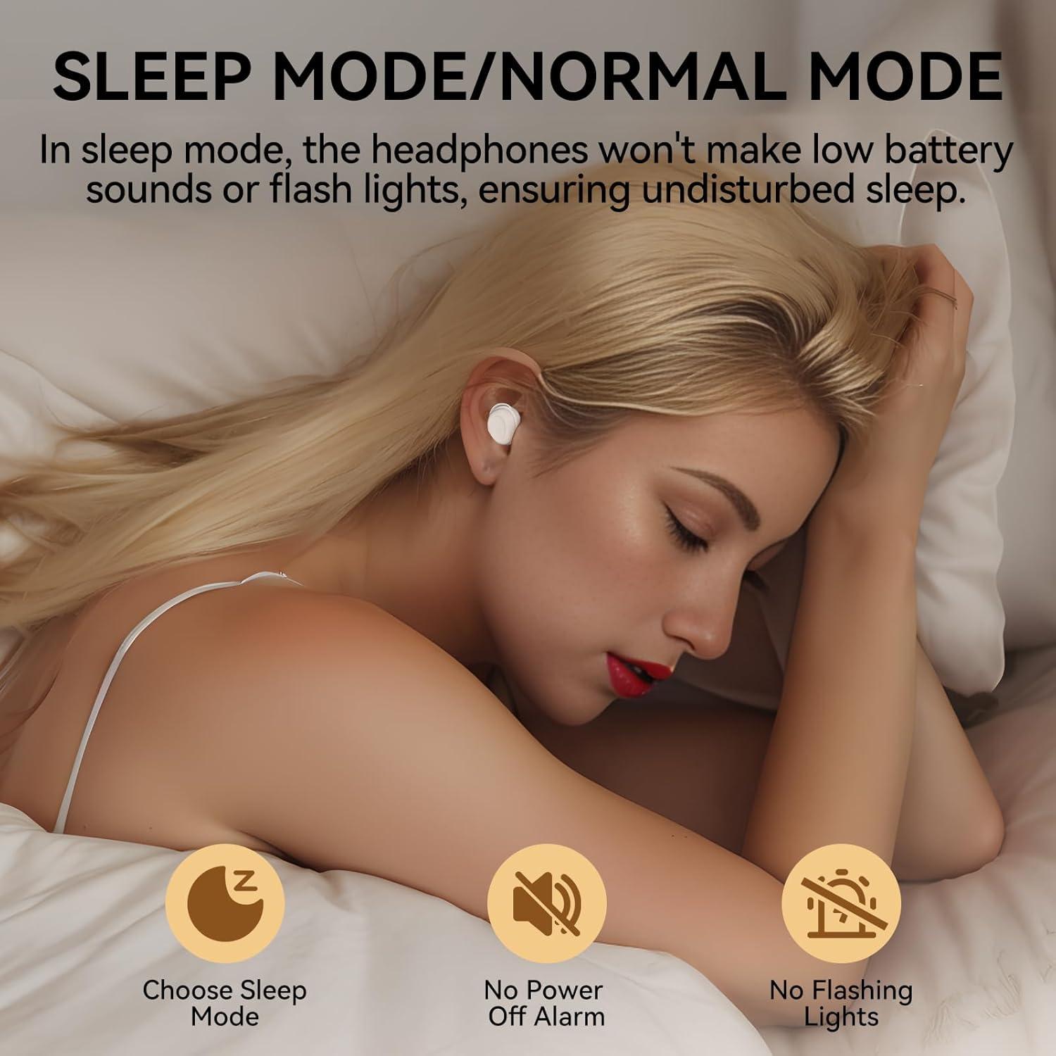 Sleep Headphones, Wireless Silicone Earbuds for Side Sleeping, Ultra-Thin Bluetooth 5.4, Comfortable Invisible Earbuds (Light White)
