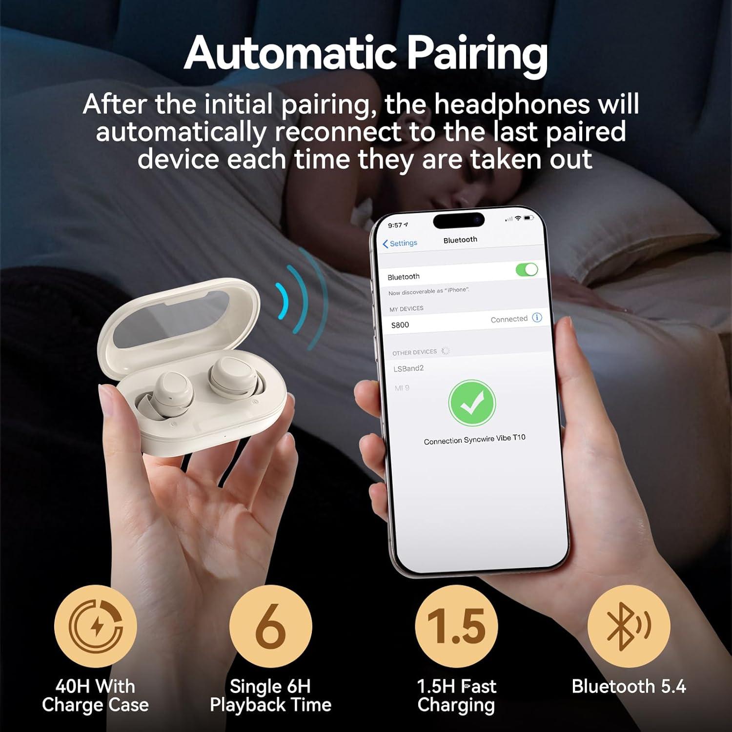 Sleep Headphones, Wireless Silicone Earbuds for Side Sleeping, Ultra-Thin Bluetooth 5.4, Comfortable Invisible Earbuds (Light White)