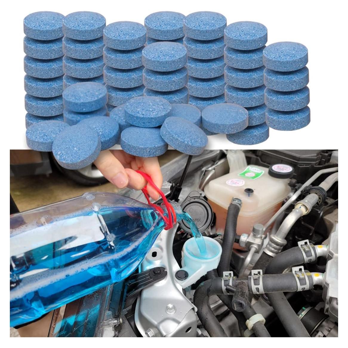 100 Pieces Car windshield washer fluid Concentrated Clean Tablets,New Formula windshield wiper fluid Solid Effervescent Tablet.Remove glass stains,Clear vision(Use With De-icer or Methanol for Winter)