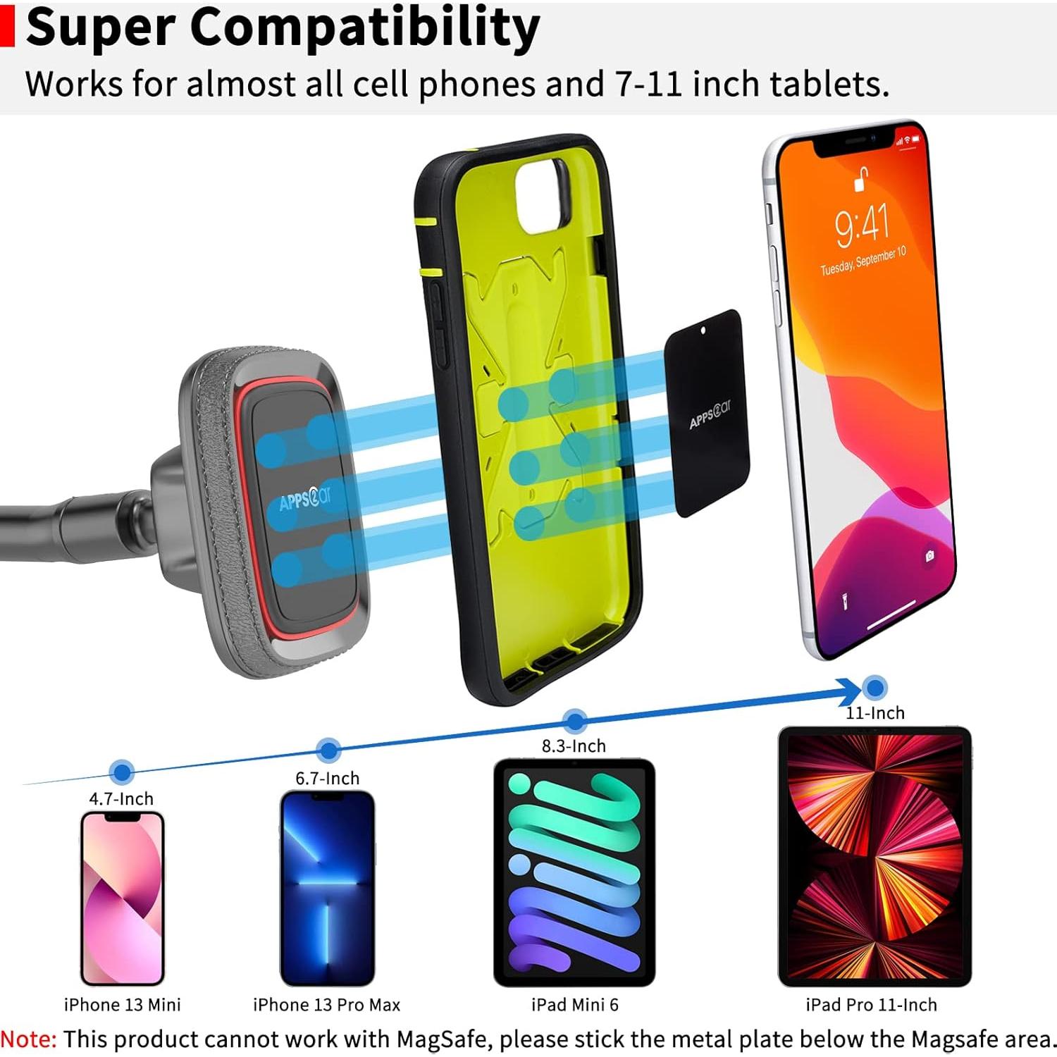 Soporte Magnético para Teléfono de Coche APPS2Car M02PRO-S3L Brazo Largo 33cm