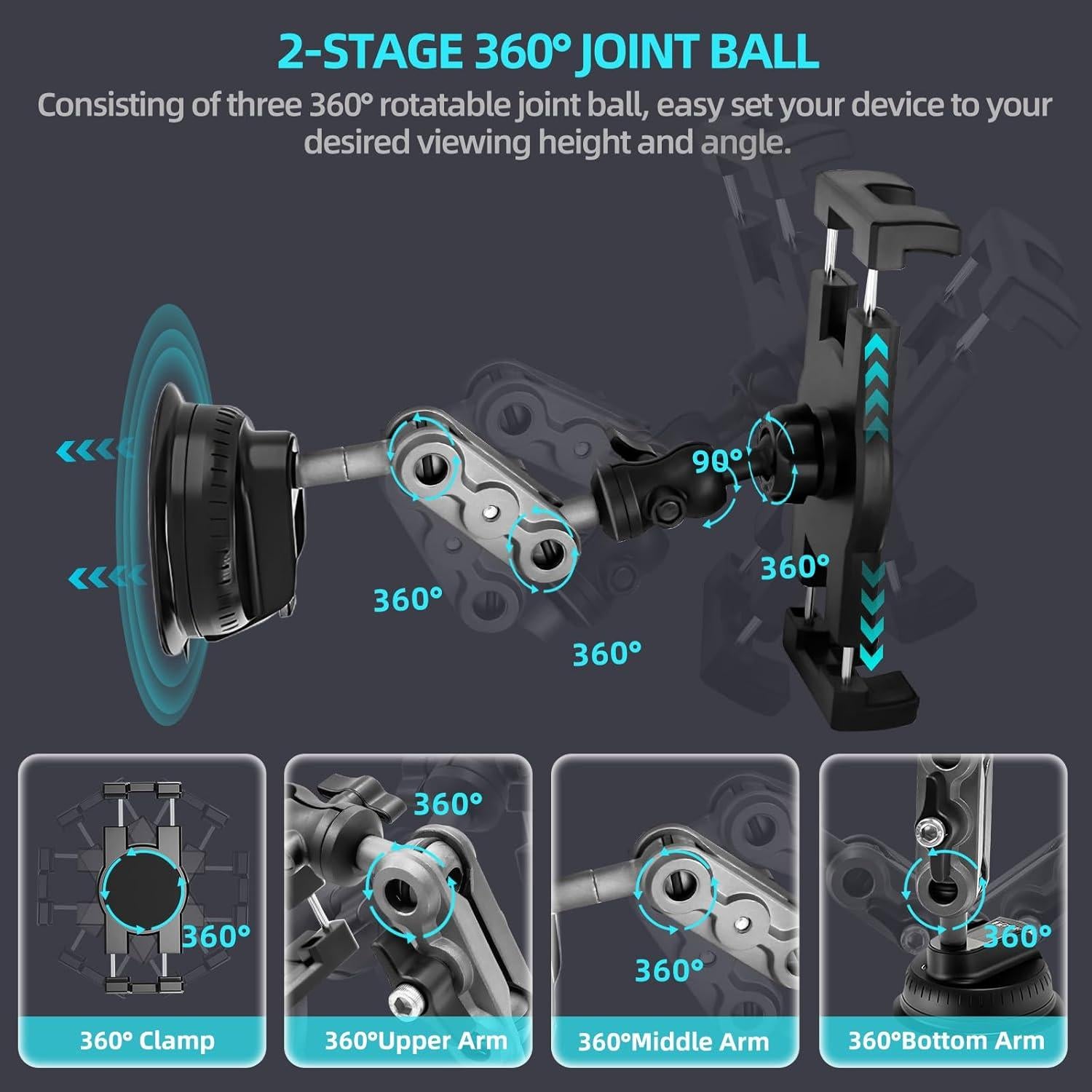 Soporte para Tablet de Aluminio Porfortop 360° para Coche