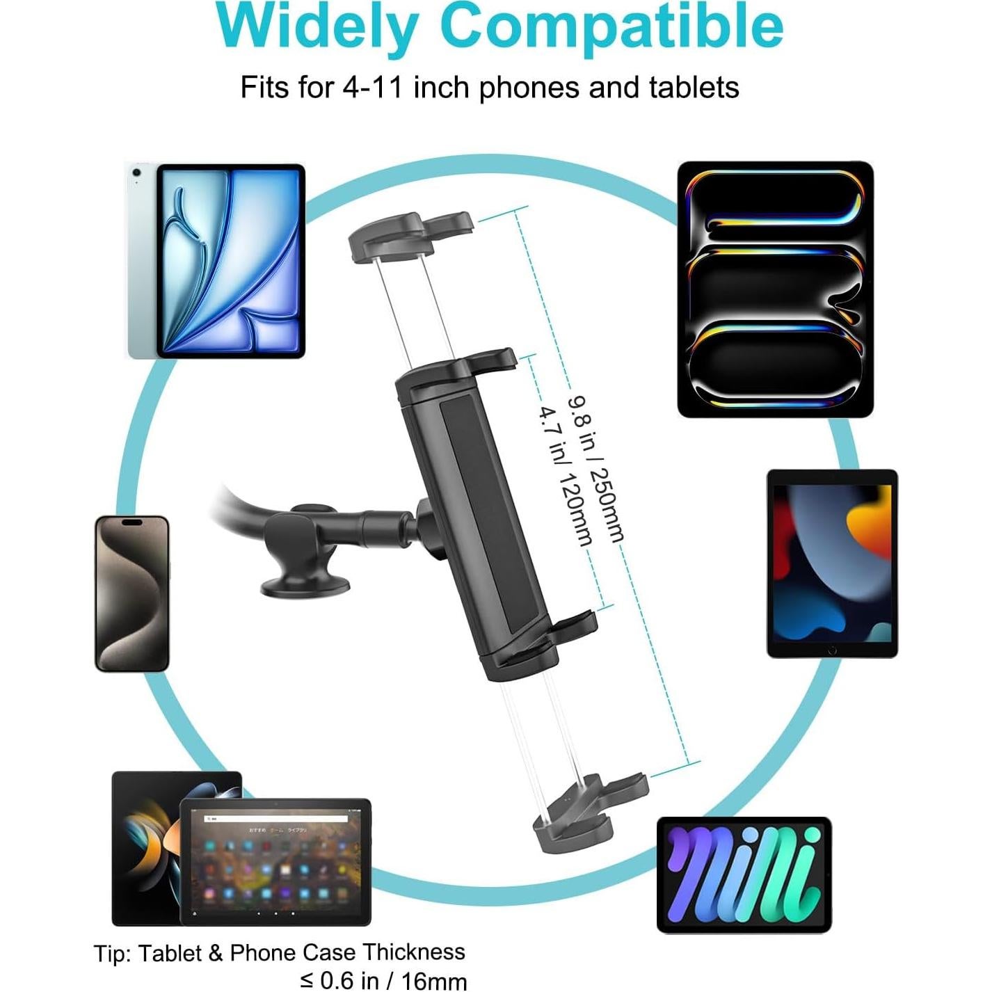 Soporte para Tableta de Coche Dosvsi - Ventosa 40.96cm Ajustable