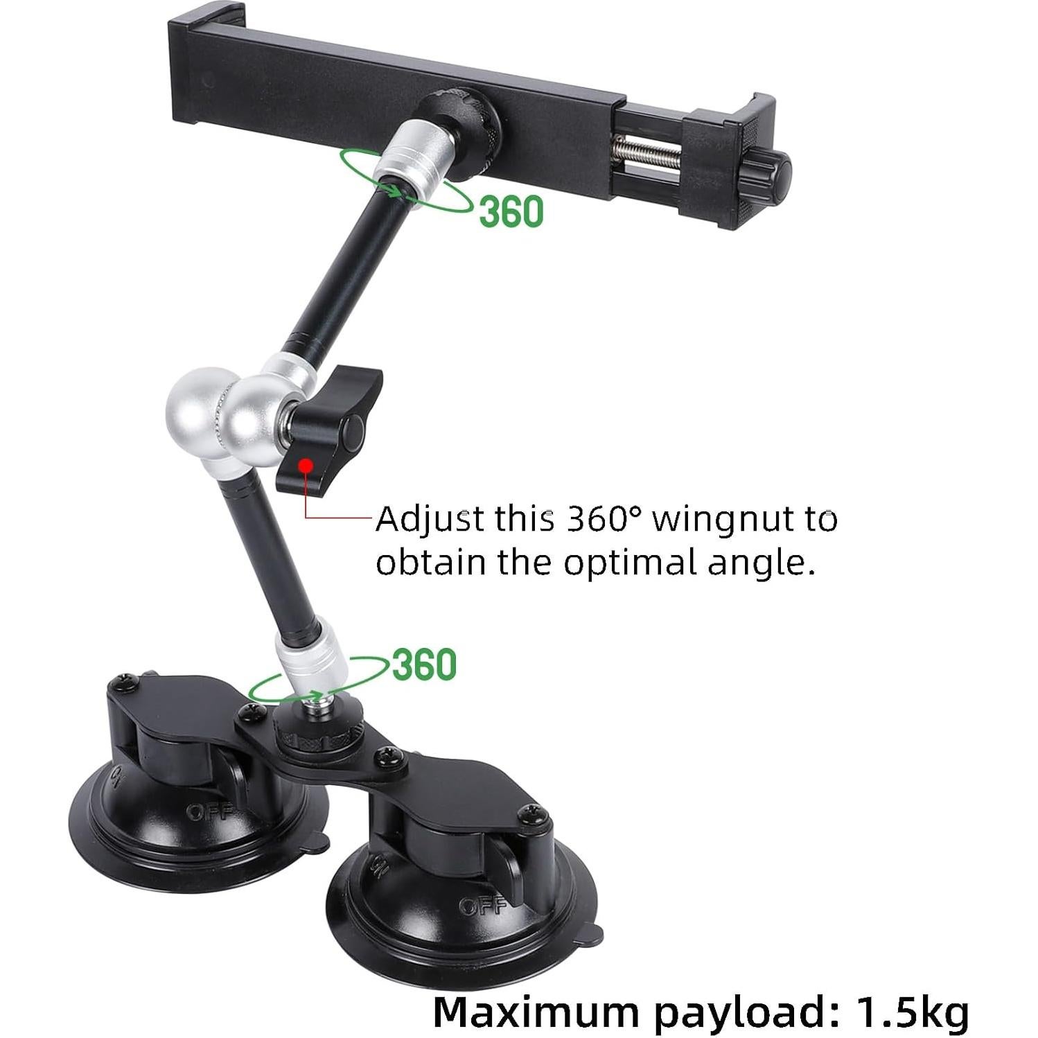 Soporte de Tablet FPN para Coche con Doble Ventosa 360°