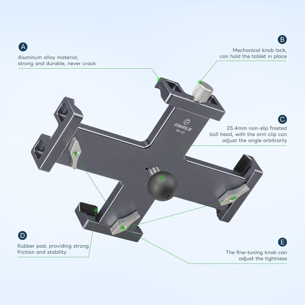 Soporte para Tableta FANAUE para Coche 360° Ajustable Plata