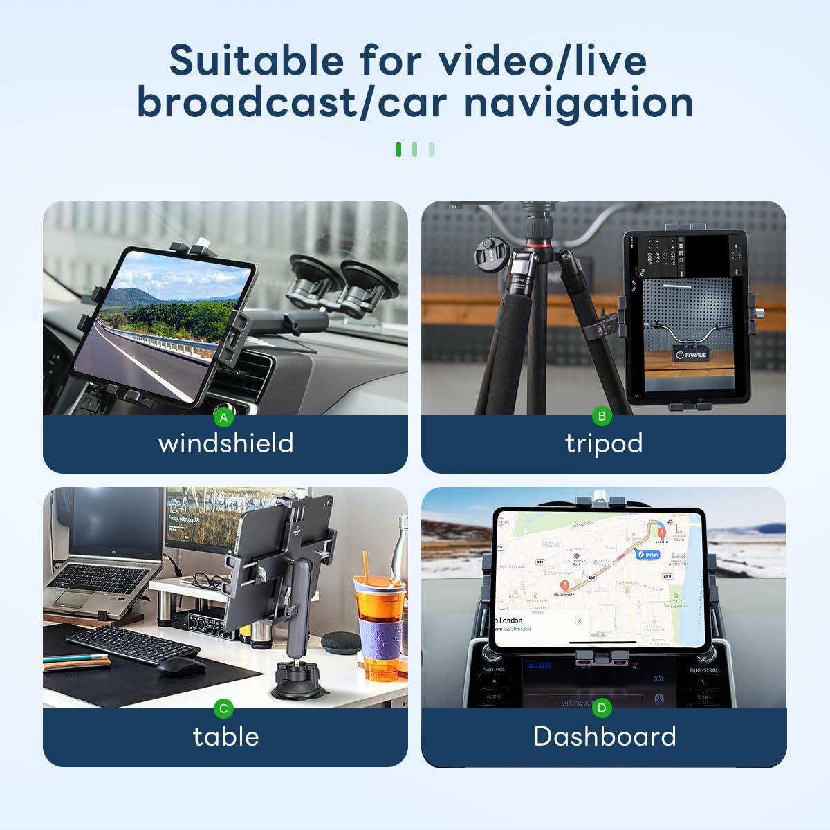 Soporte para Tableta FANAUE para Coche 360° Ajustable Plata