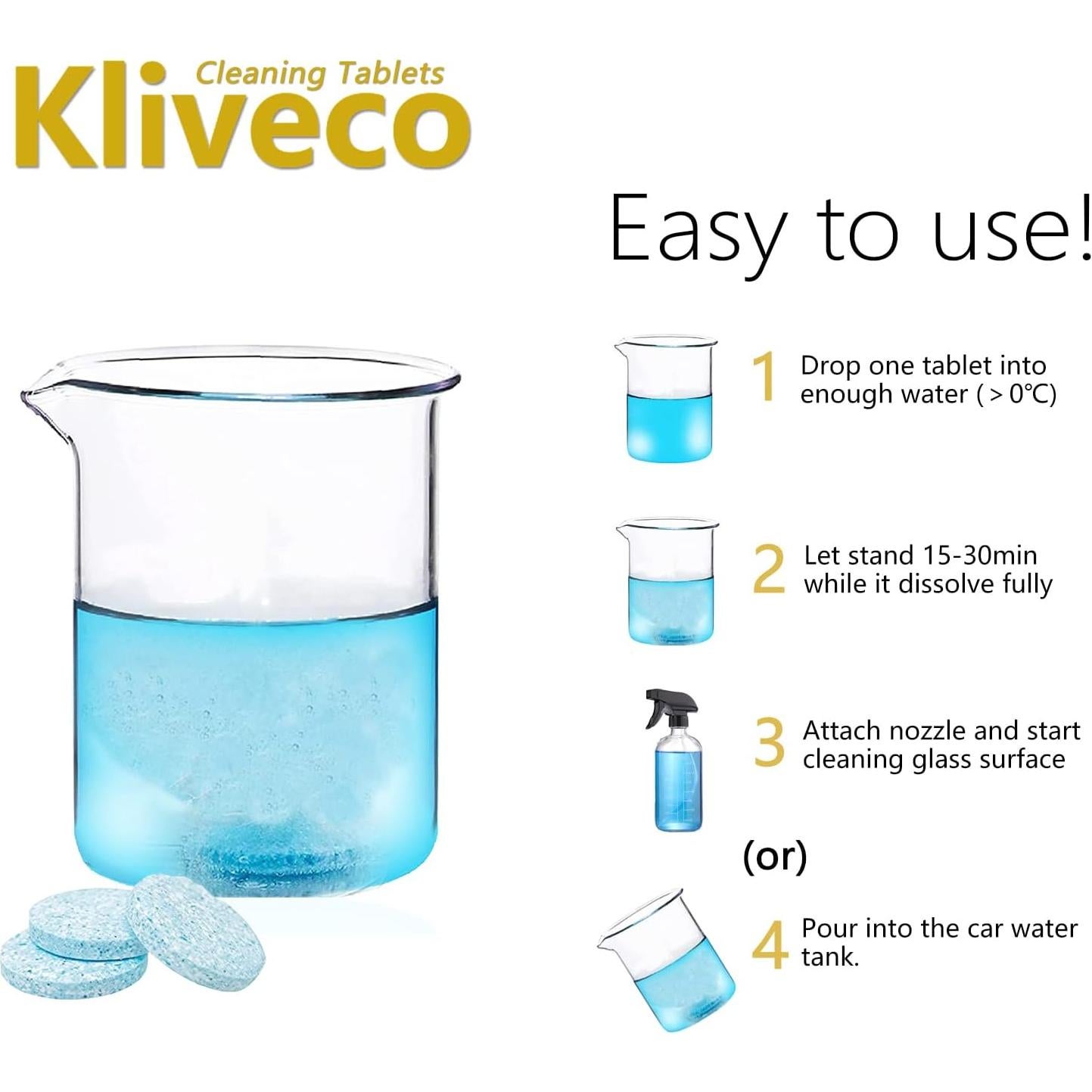 100 Tabletas Limpiaparabrisas Kliveco - 4.16 Litros por Tableta