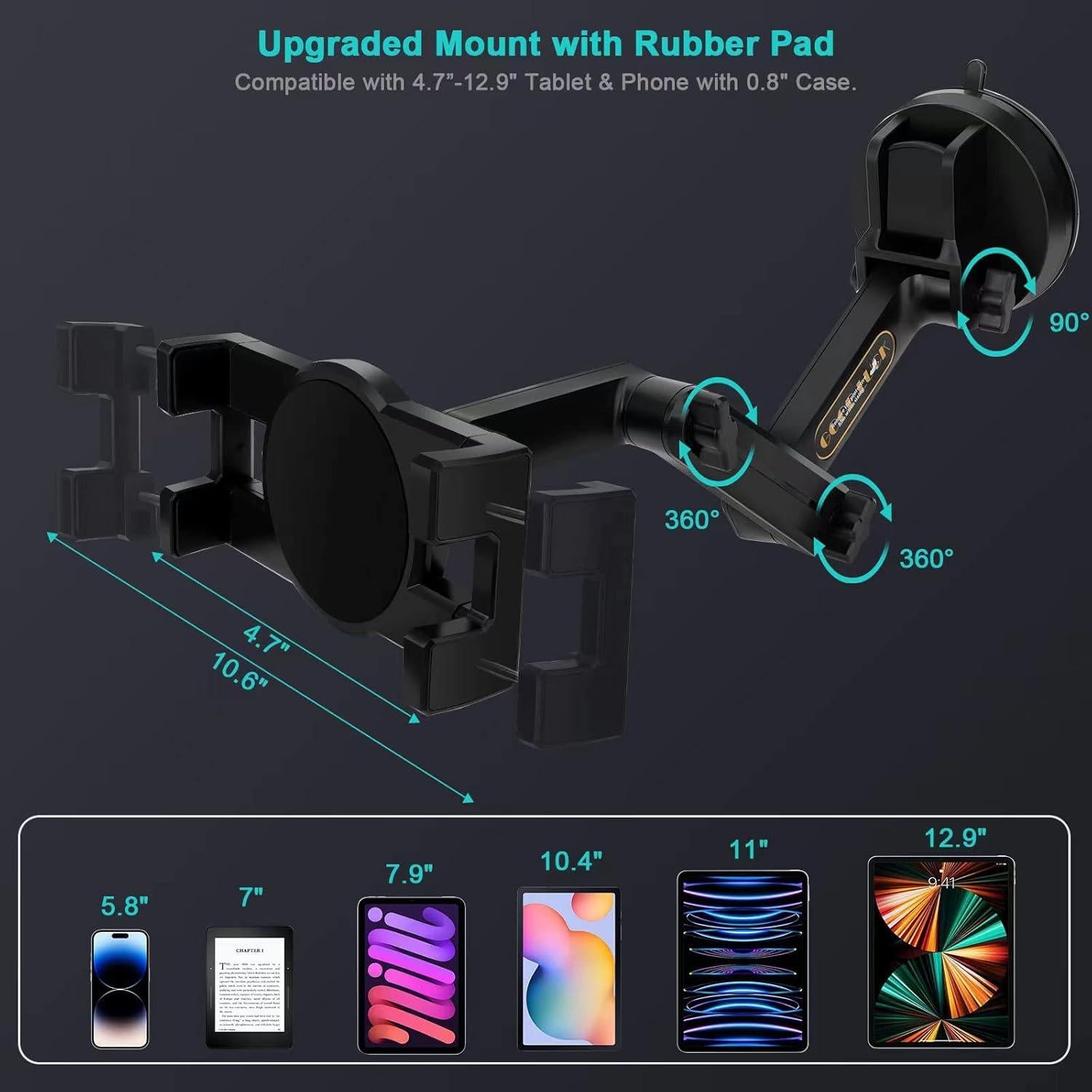 Soporte para Tableta iPad Pro 12.9" Porfortop, Ventosa 10 cm, Brazo 40 cm